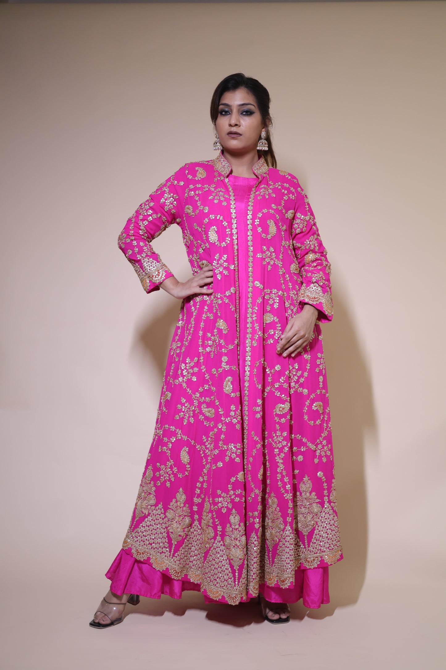 Raani long dress silk anarkali with heavy gorgette gotta patti jacket