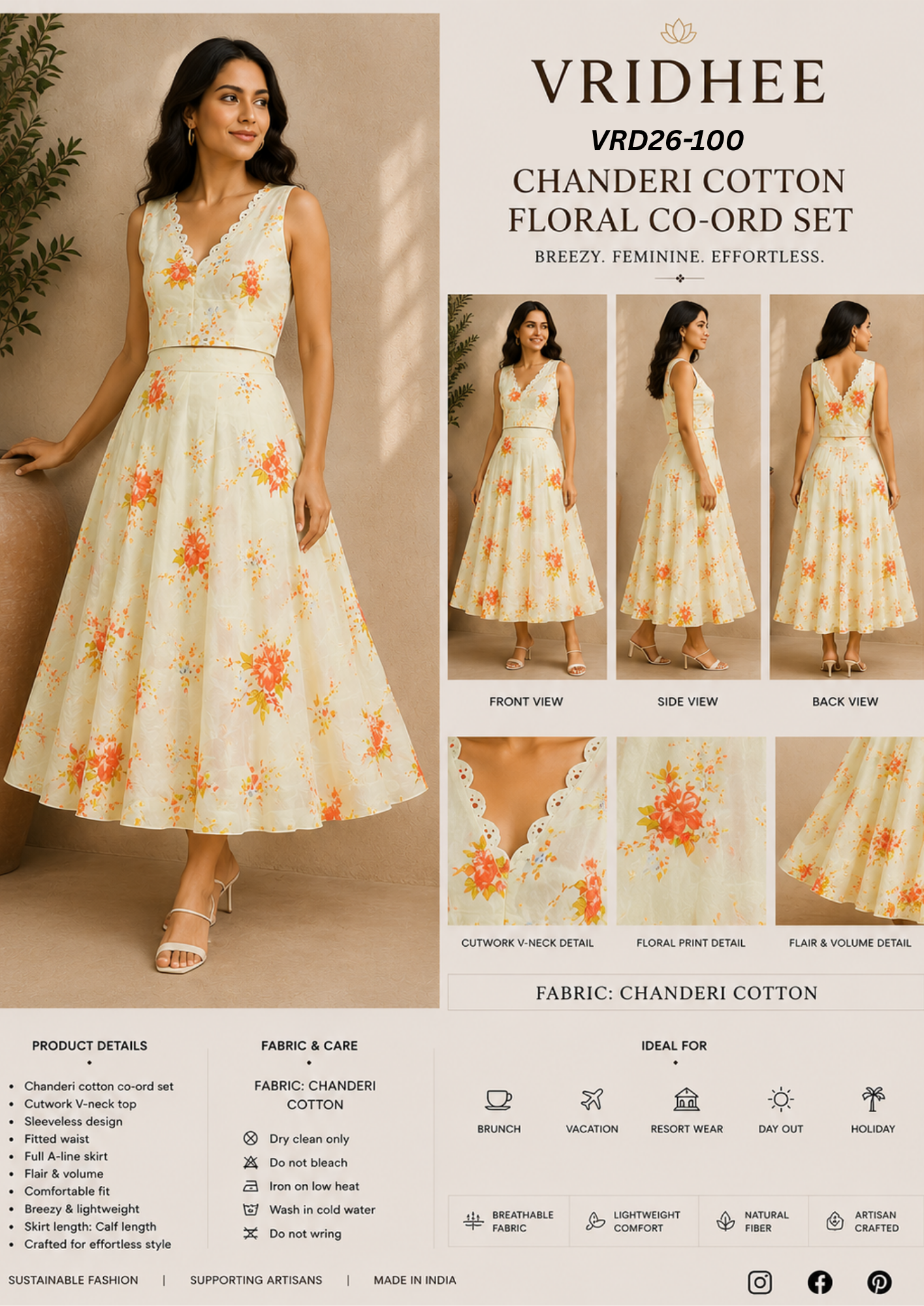 Printed chanderi co -ord set
