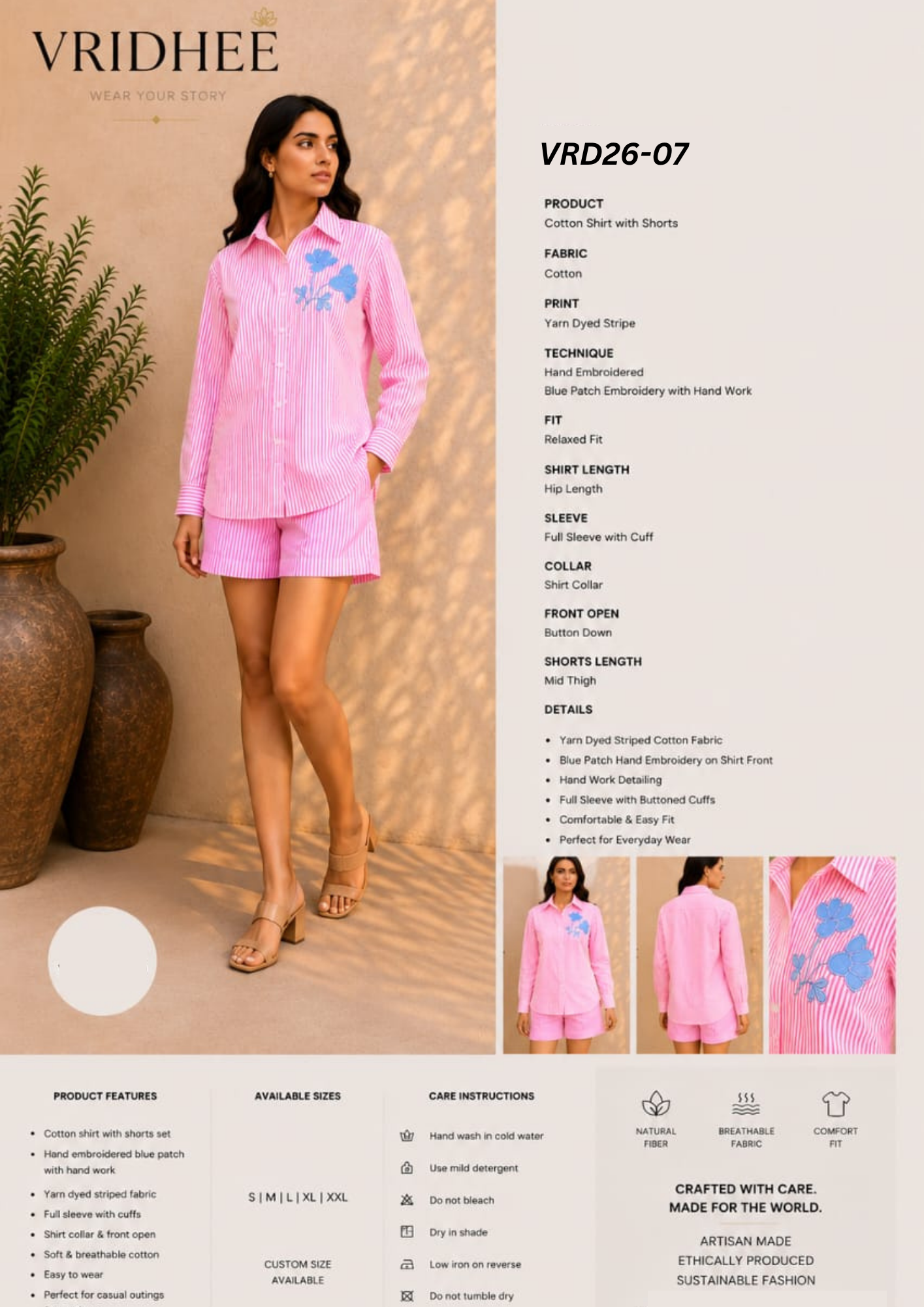 Pink Block Print Co-Ord set with patch & handwork