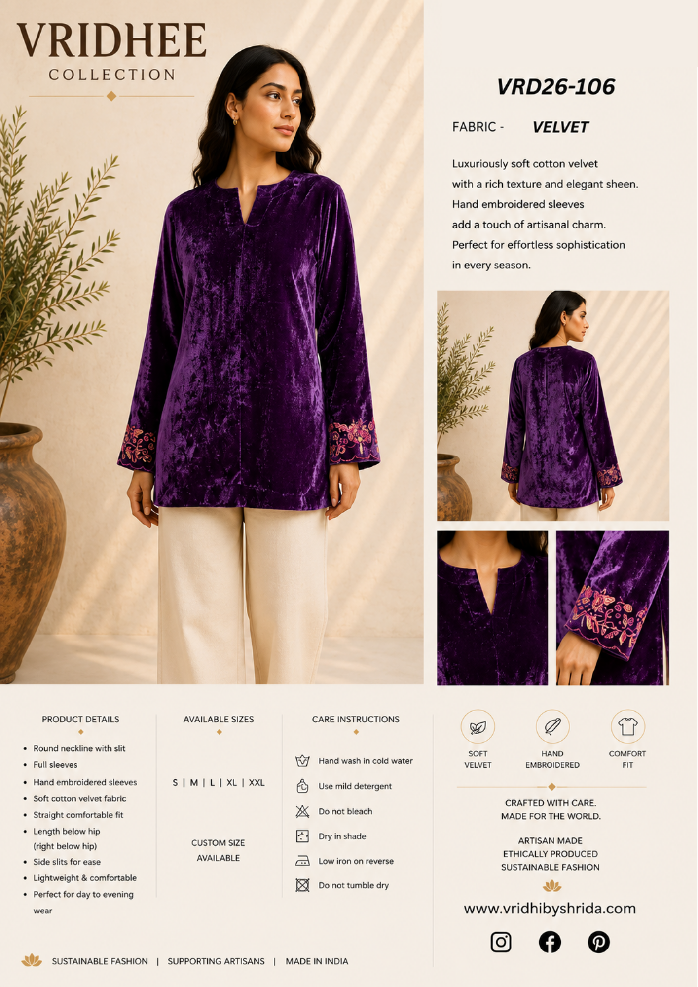 Purple velvet silk top with zardozi handwork