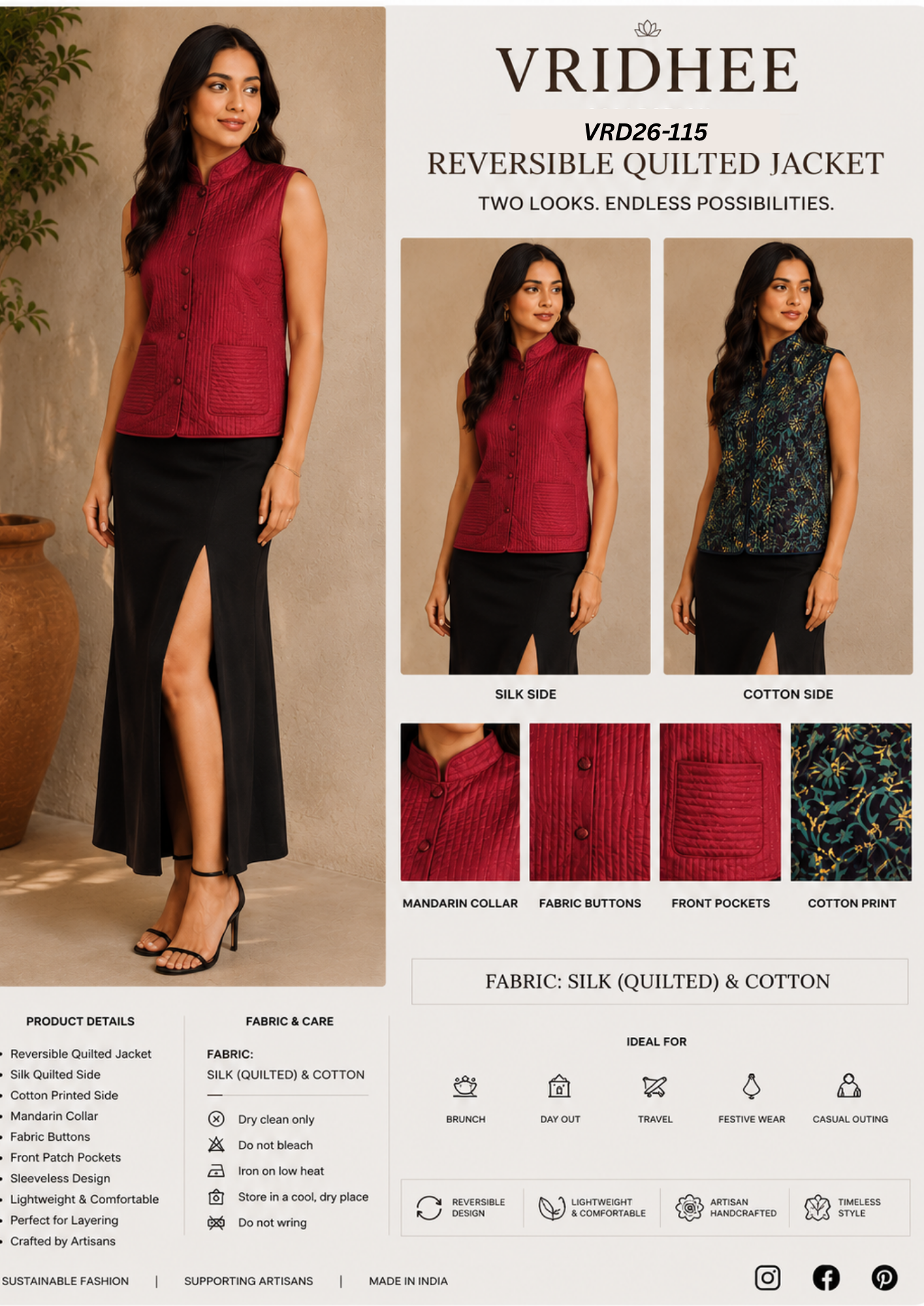 Maroon quilted silk jacket