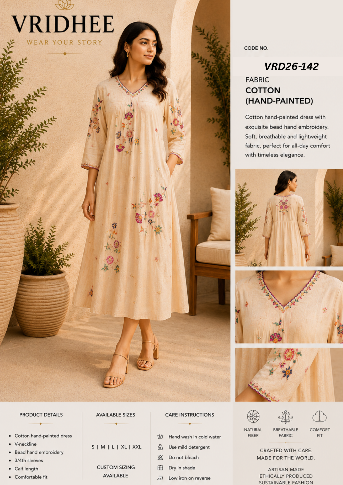 Handpainted dress with beads handwork