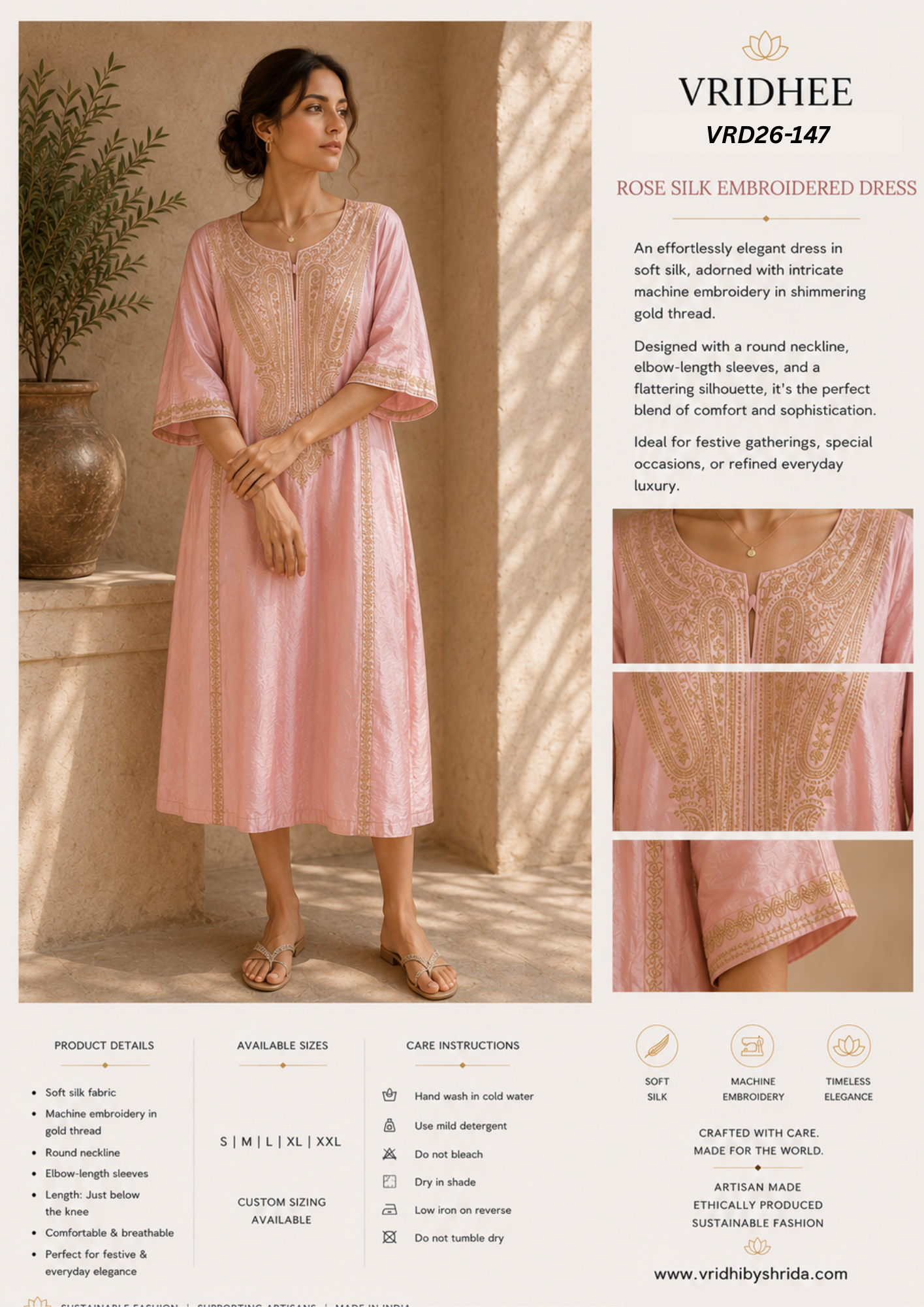 Pink Silk dress with zari work