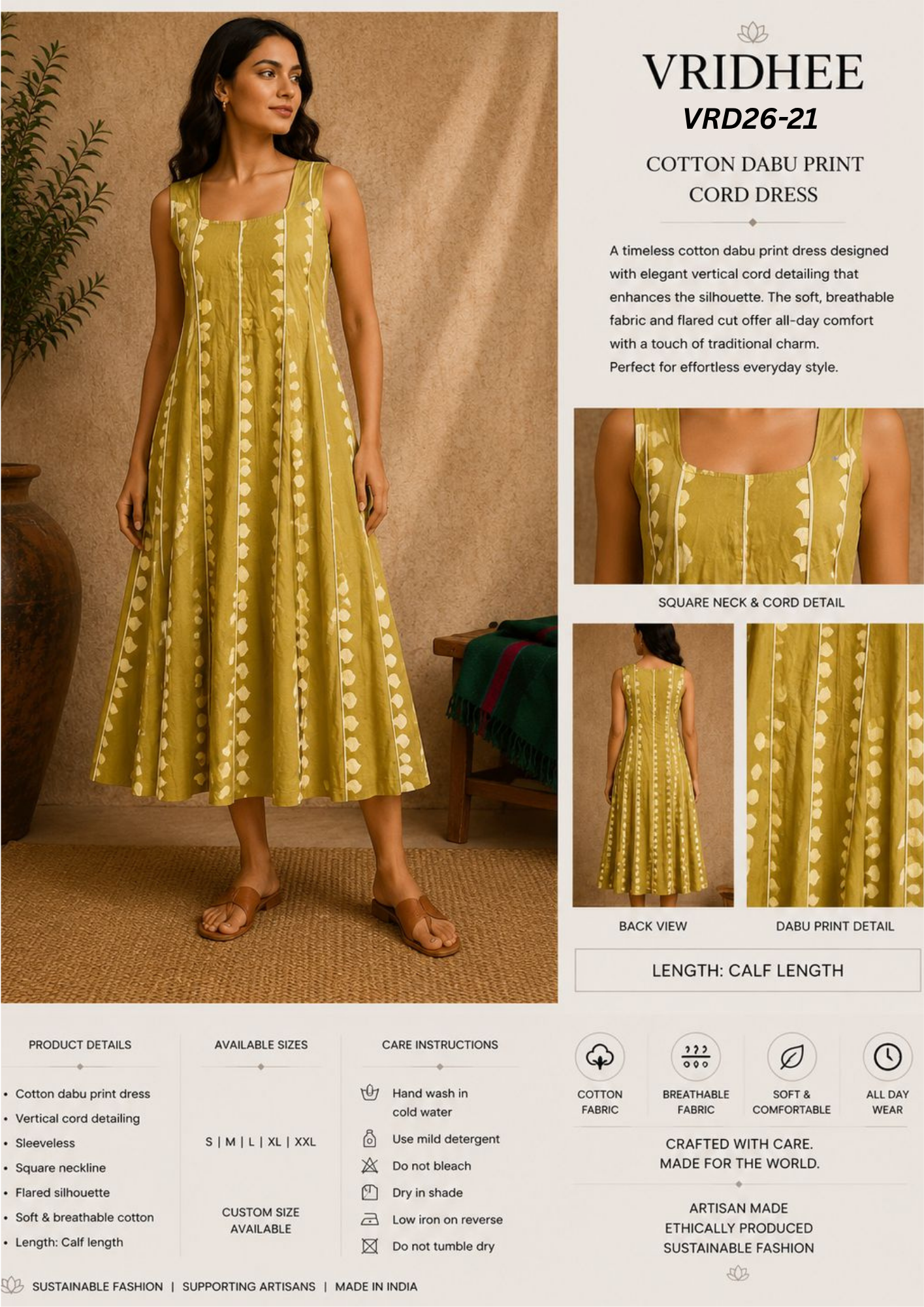 Green dabu cotton dress