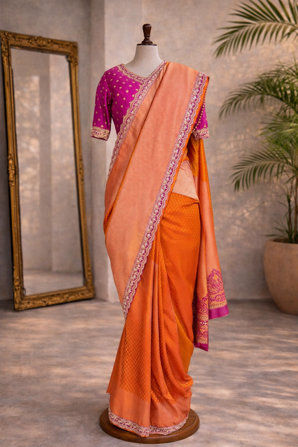 Orange Pink Saree