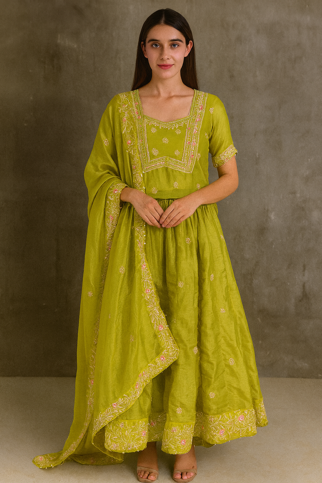 Light Green kota tissue lehenga with gotta patti work