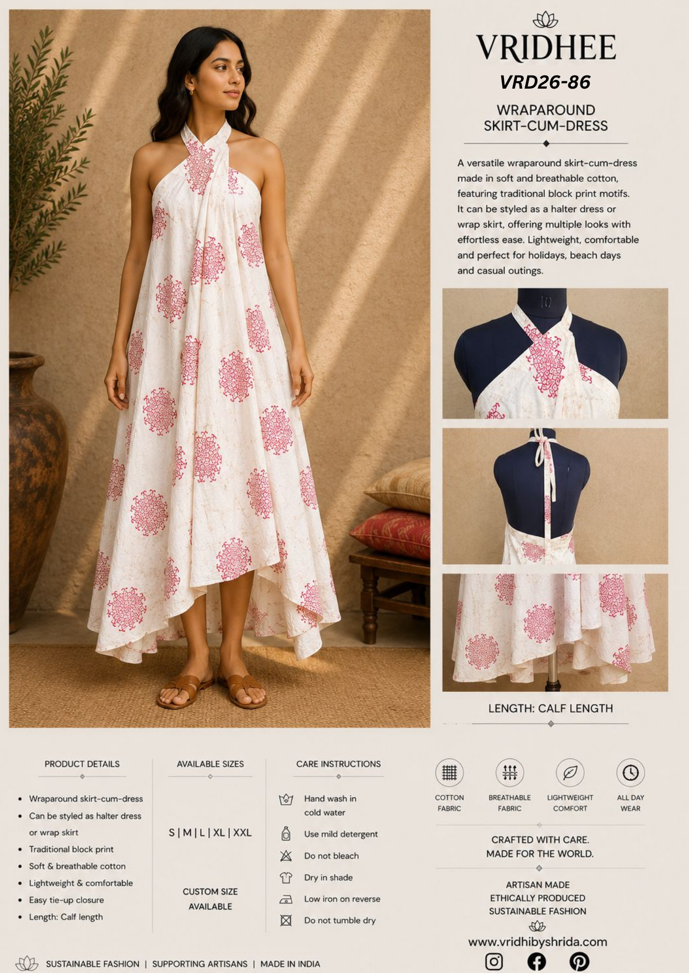 Cotton mud dye with block print dress