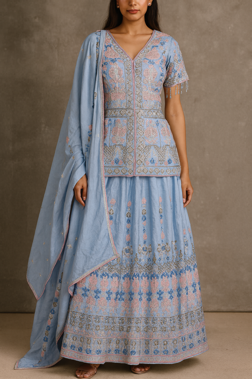 Blue Lehenga with heavy beads work