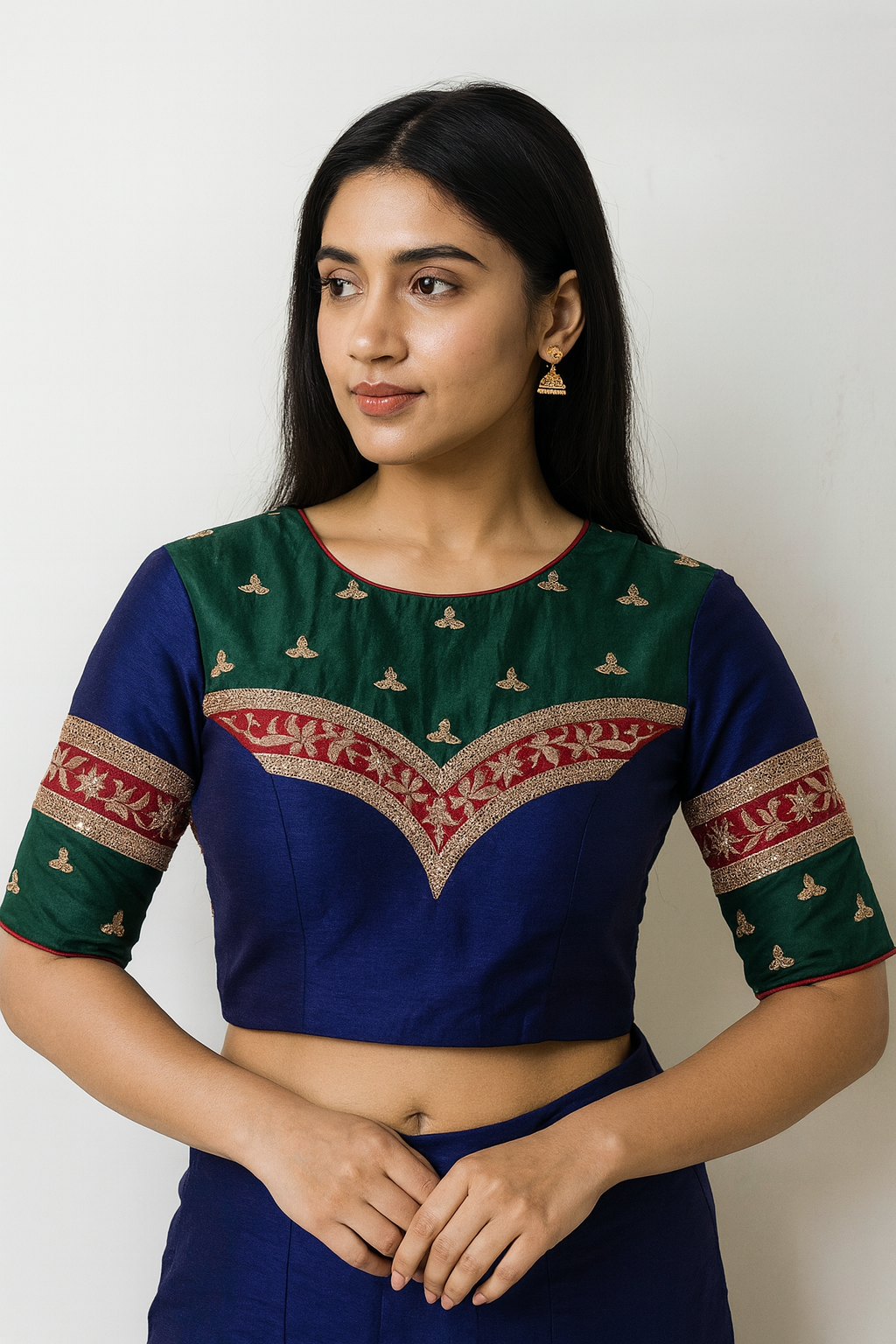 Blue and Green Blouse with zardozi work