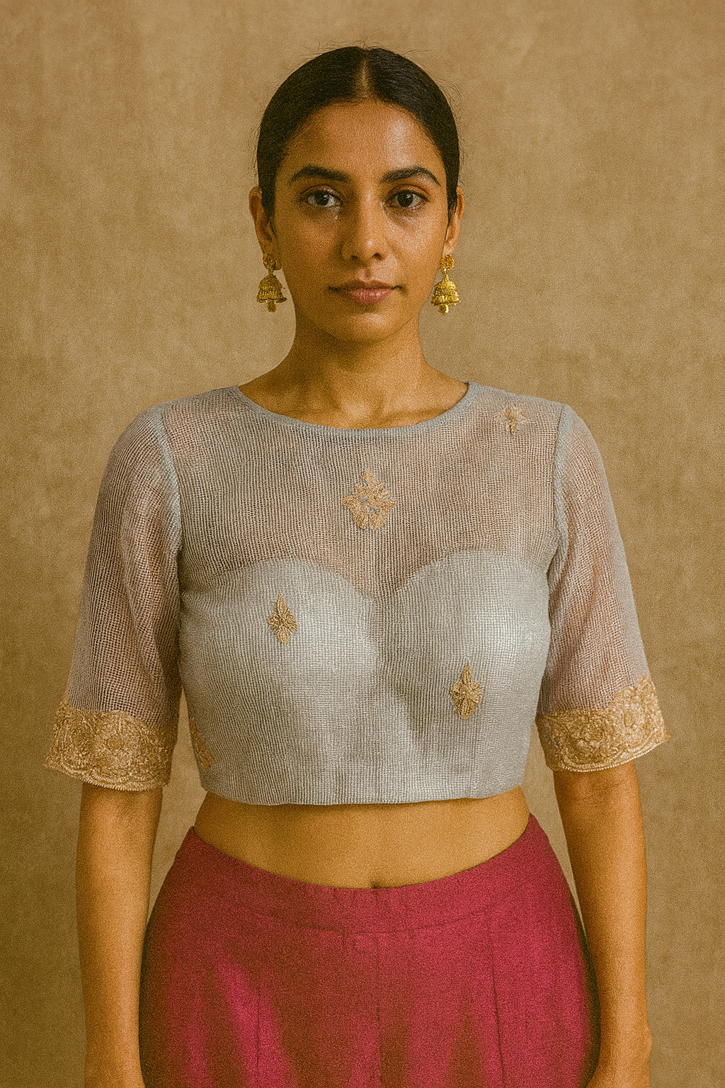 Grey net zardozi blouse