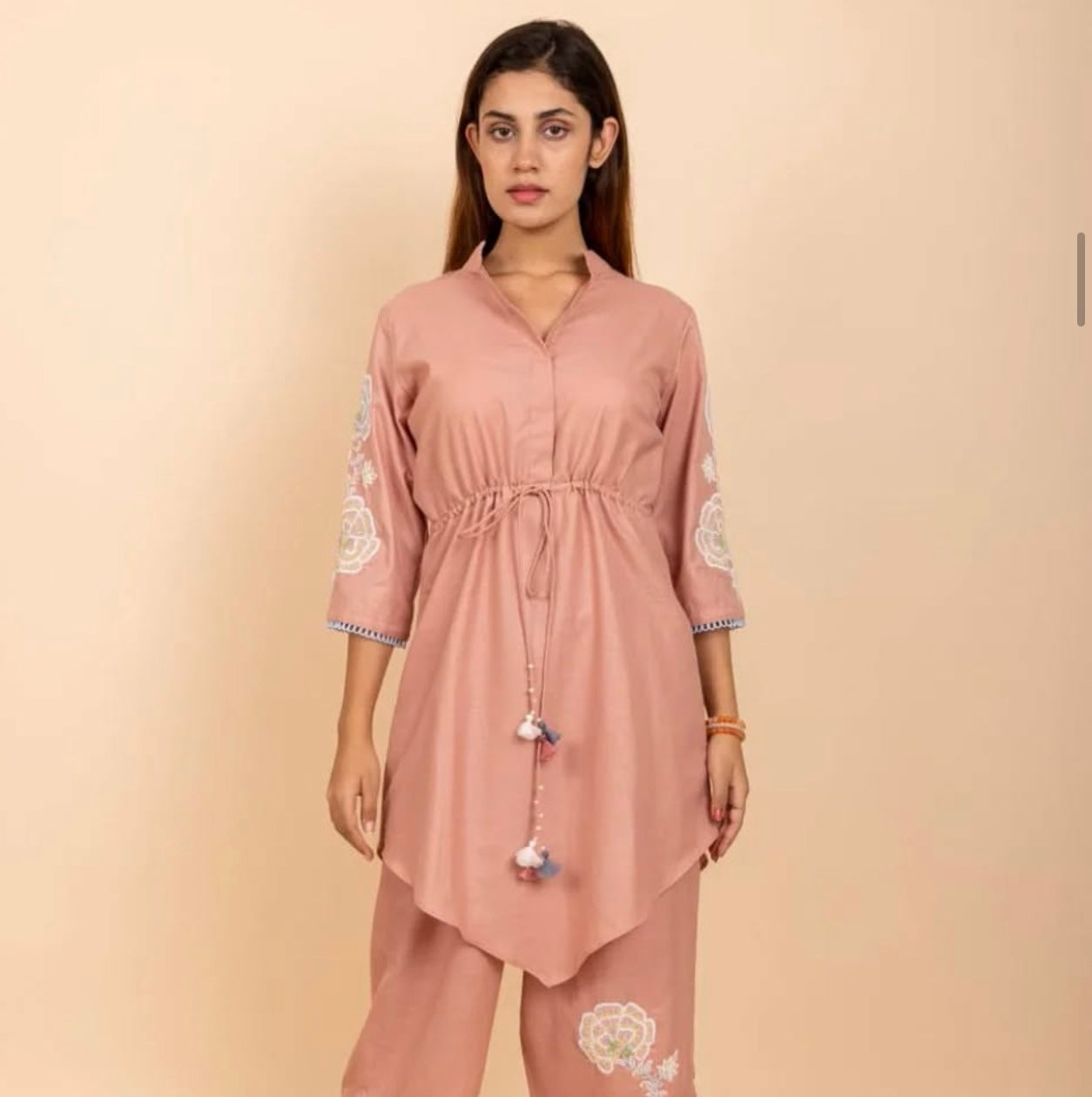 Linen co-ord set with beads handwork