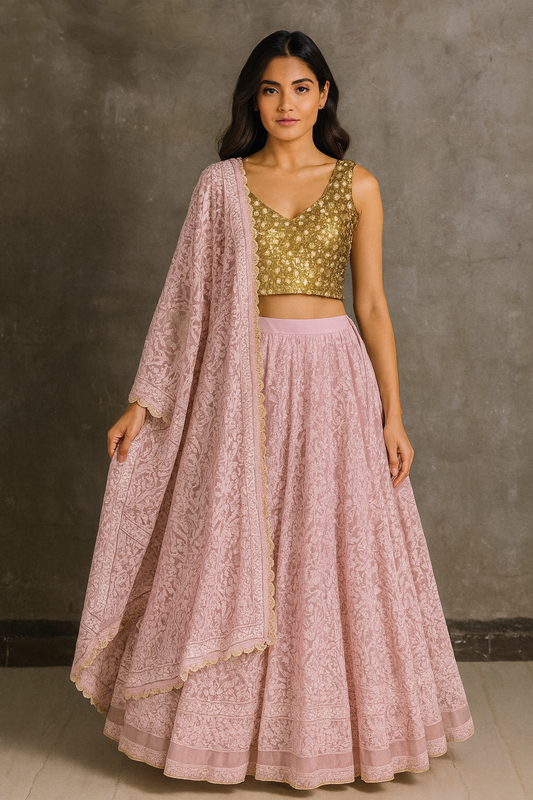 Pink and golden Lehenga