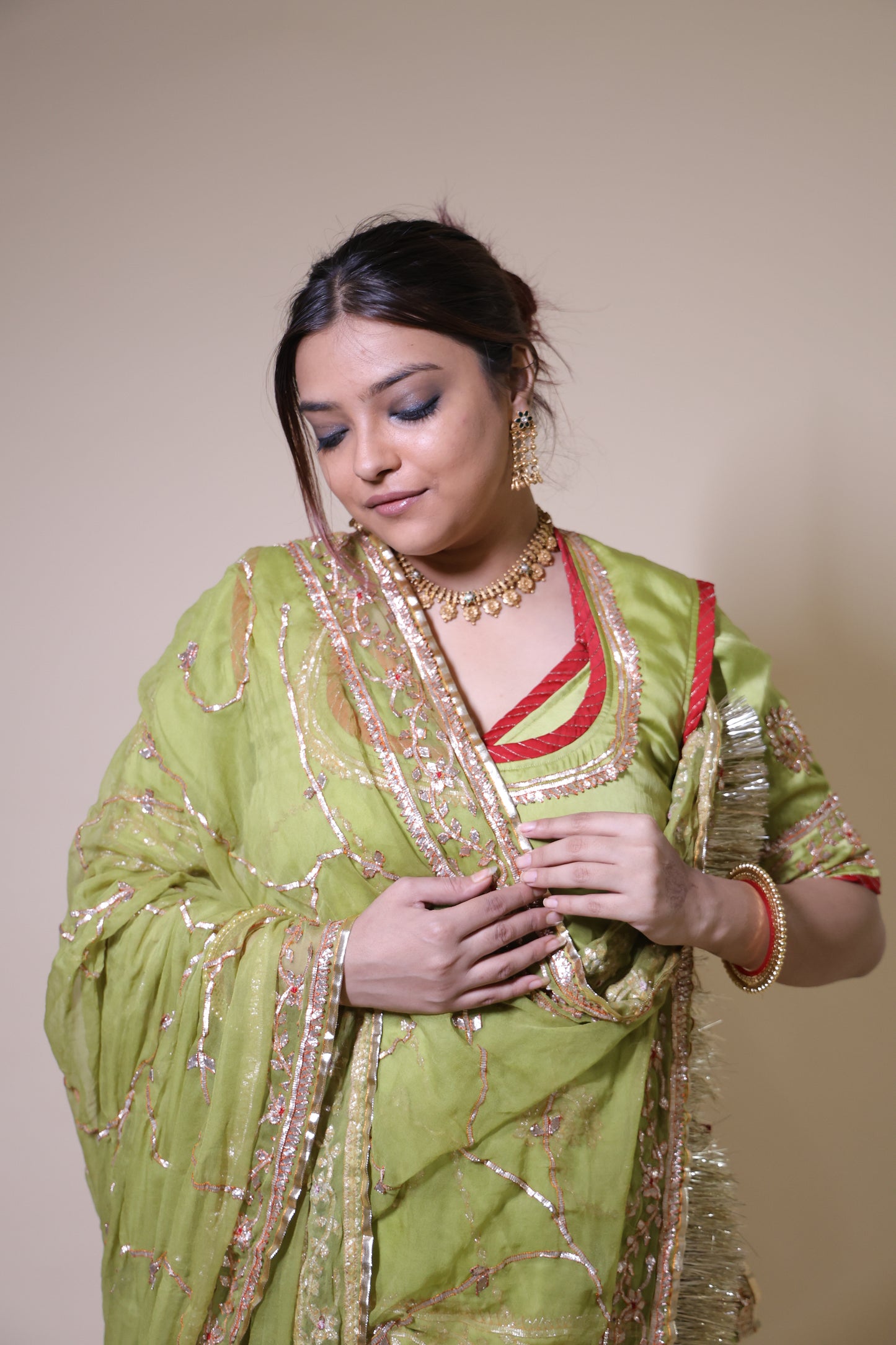 Green and Red Rajputi Poshak
