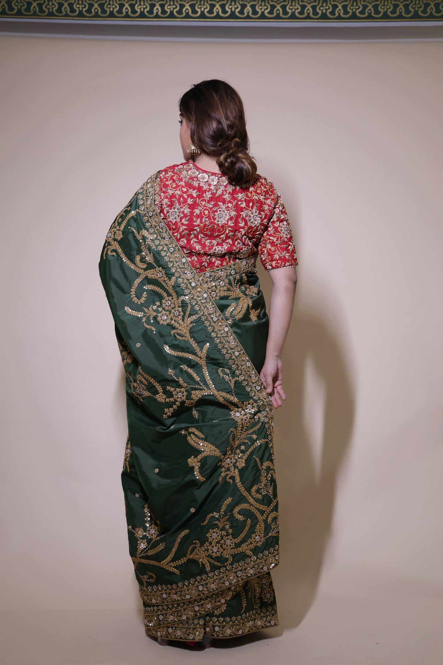 Green Dori–Marori Bridal Saree with Red Jaal Blouse