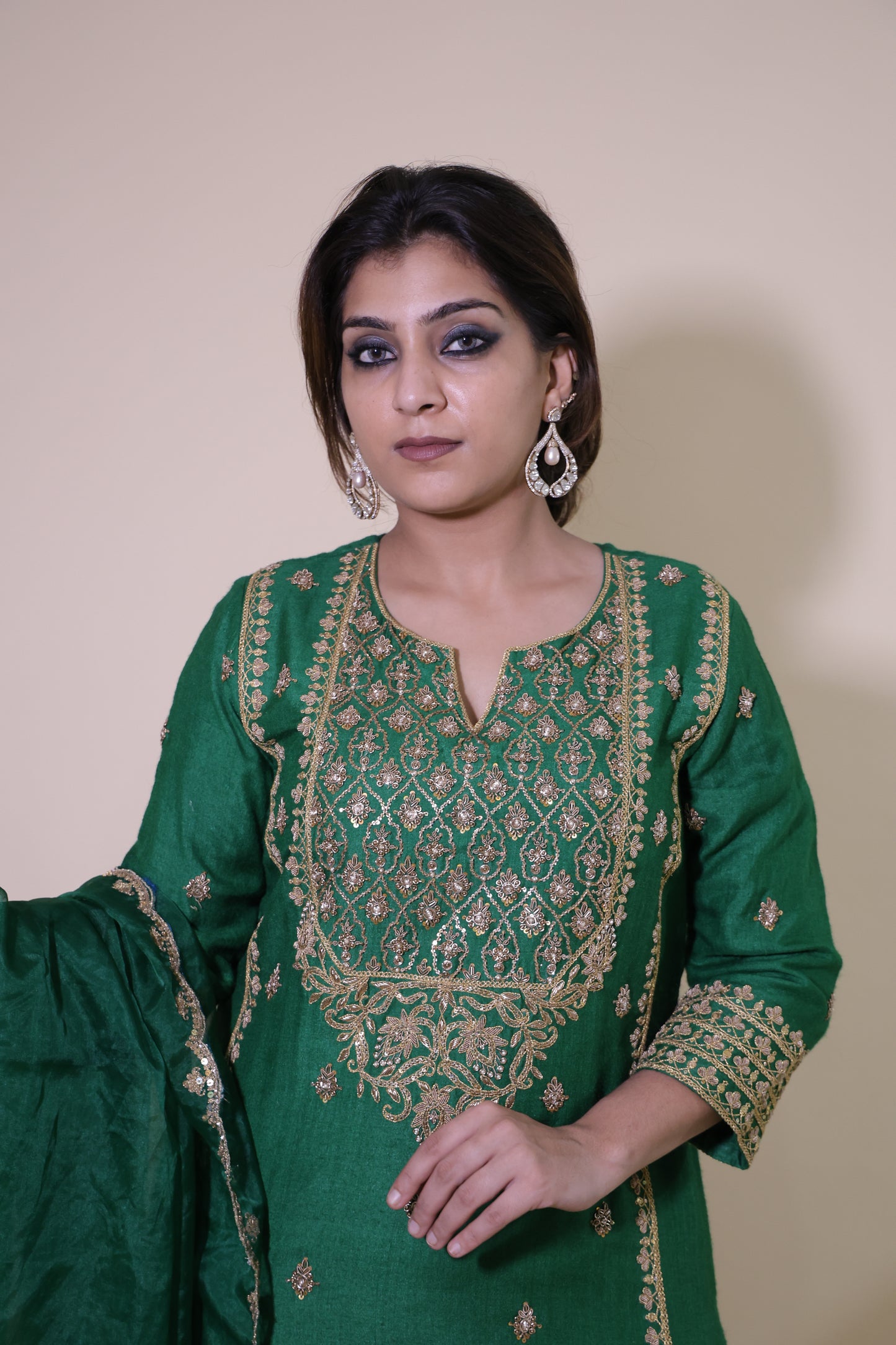 Green Moonga Silk Pakistani Suit