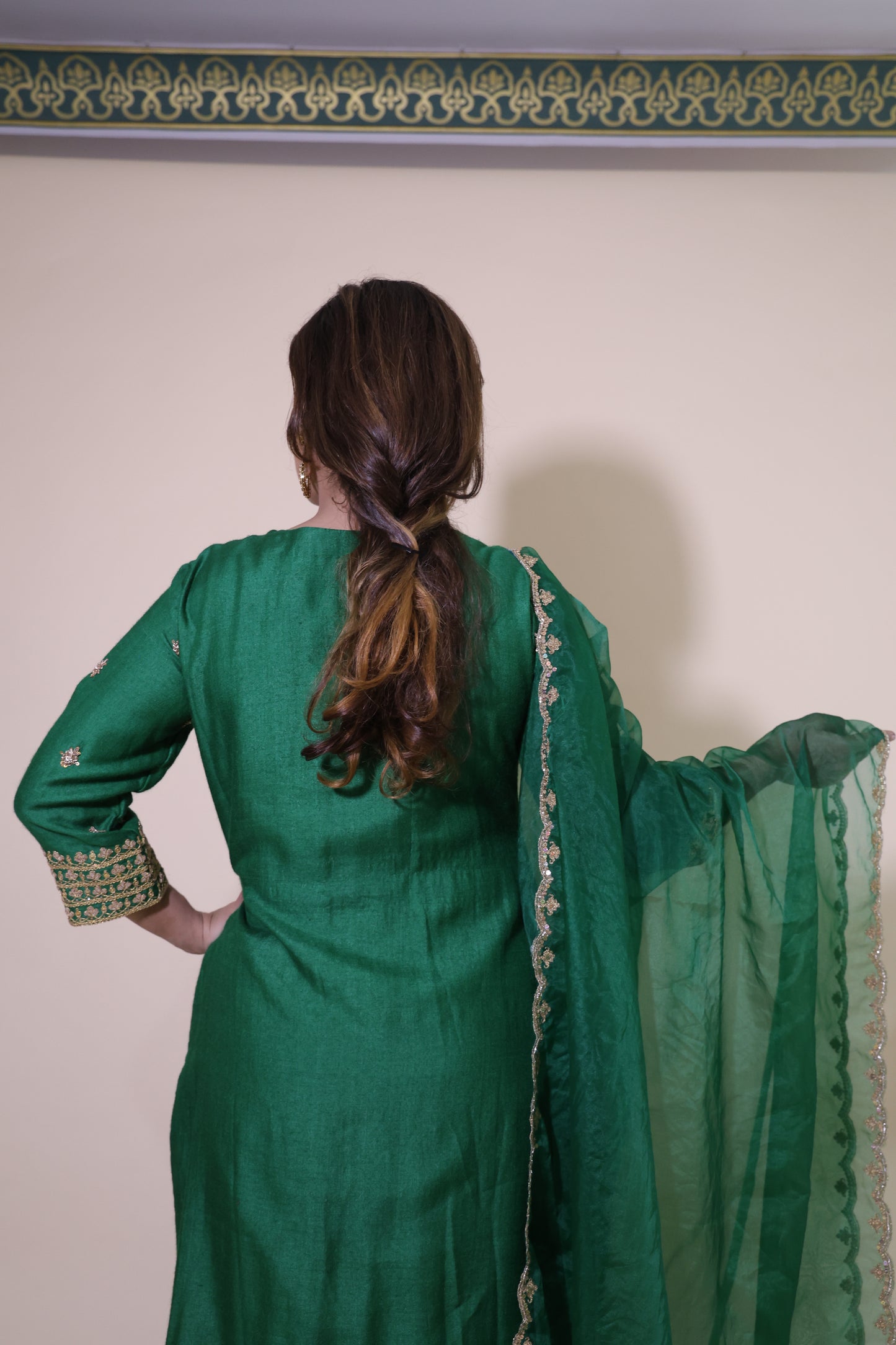Green Moonga Silk Pakistani Suit