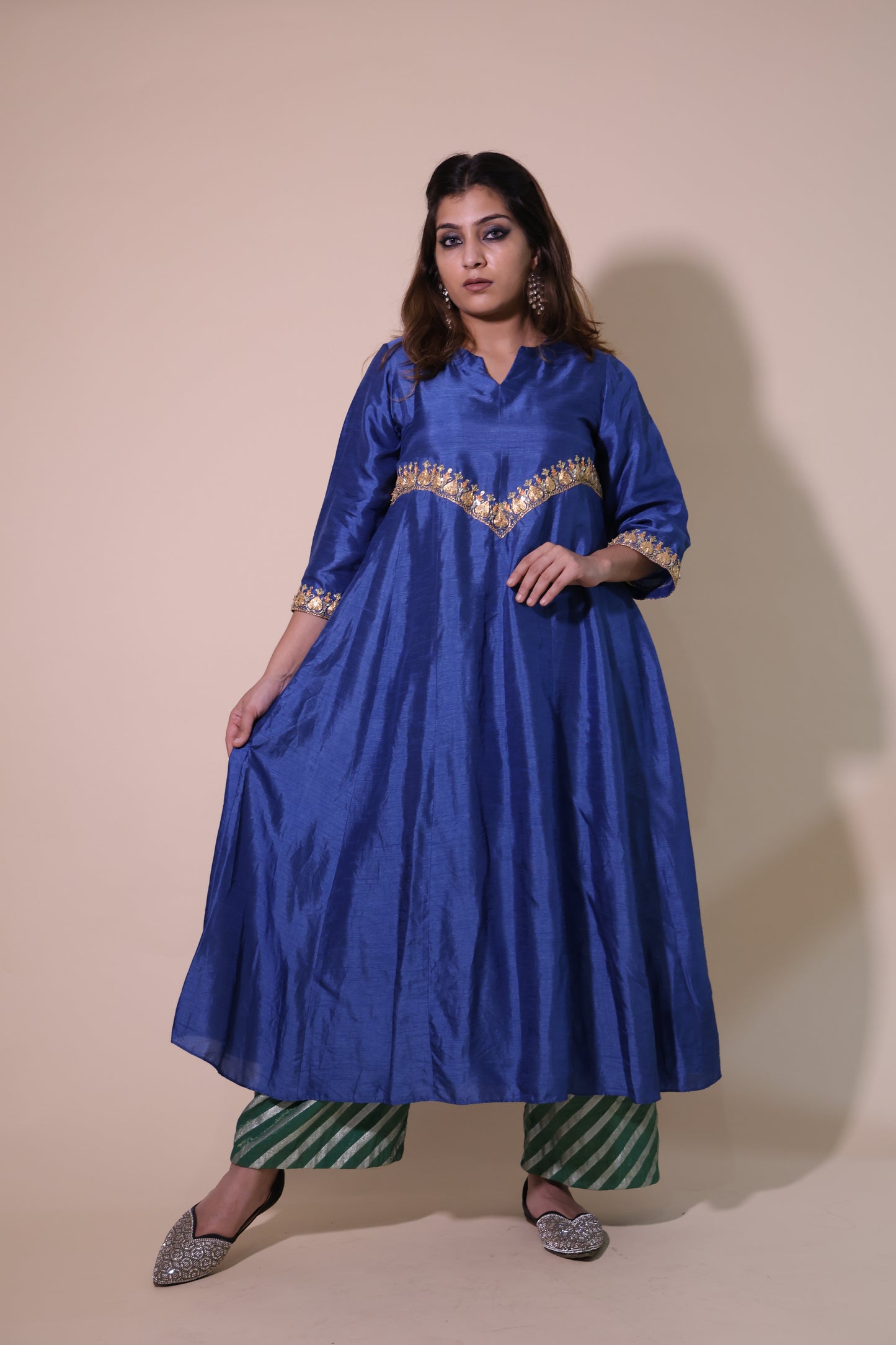 Blue Silk Kurta with Exclusive Taar Dori Marodi
