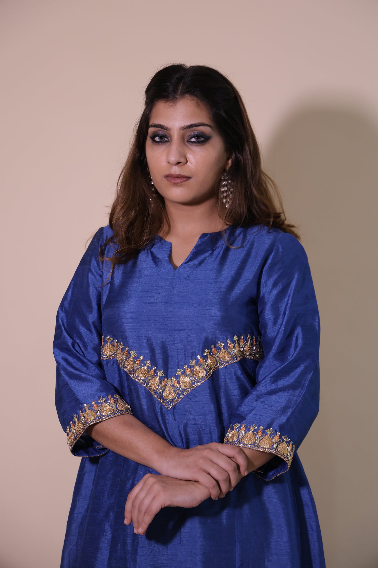 Blue Silk Kurta with Exclusive Taar Dori Marodi