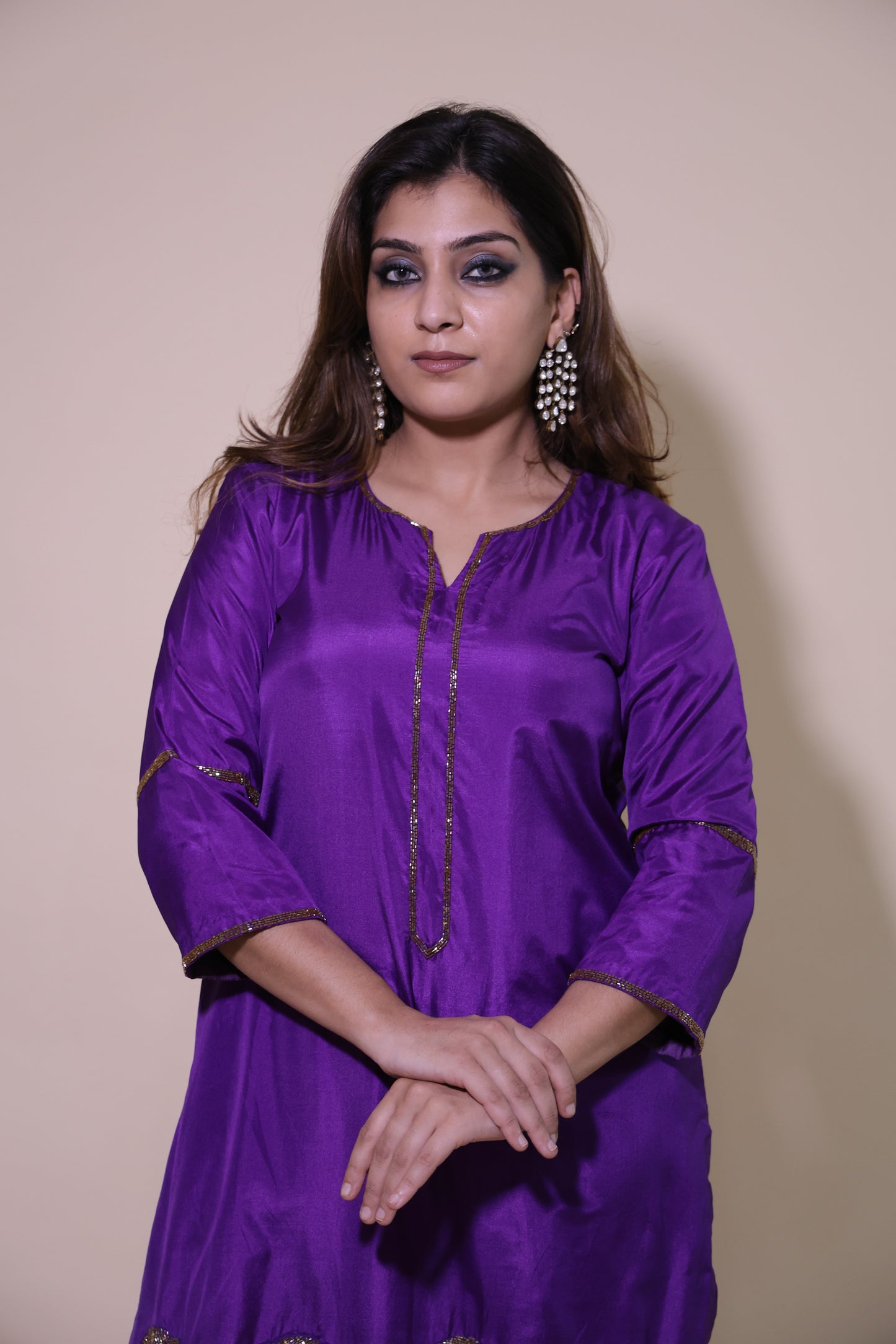 Purple Silk Kurta Set with Cutdana Floral Embroidery
