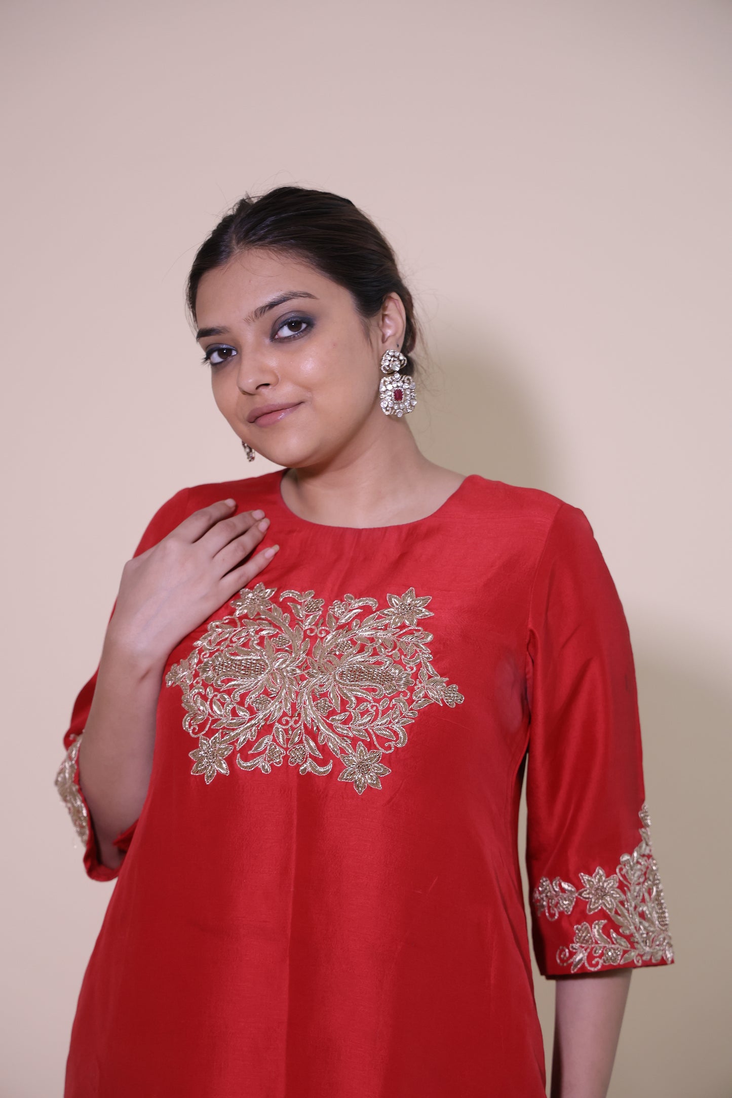 Red Pakistani Kurta Set with Zardozi Work