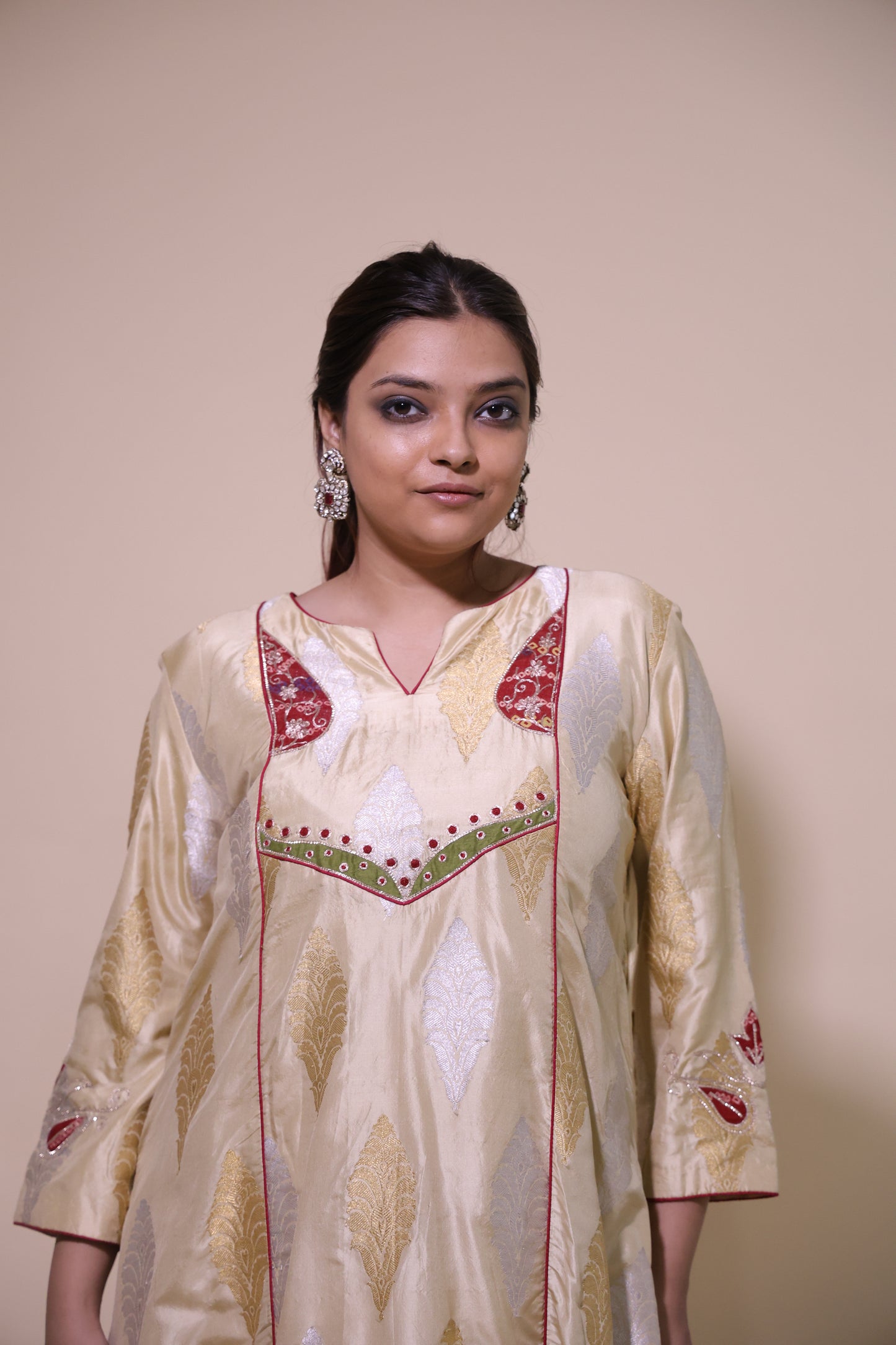 Beige Banarsi  kurta with palazzo