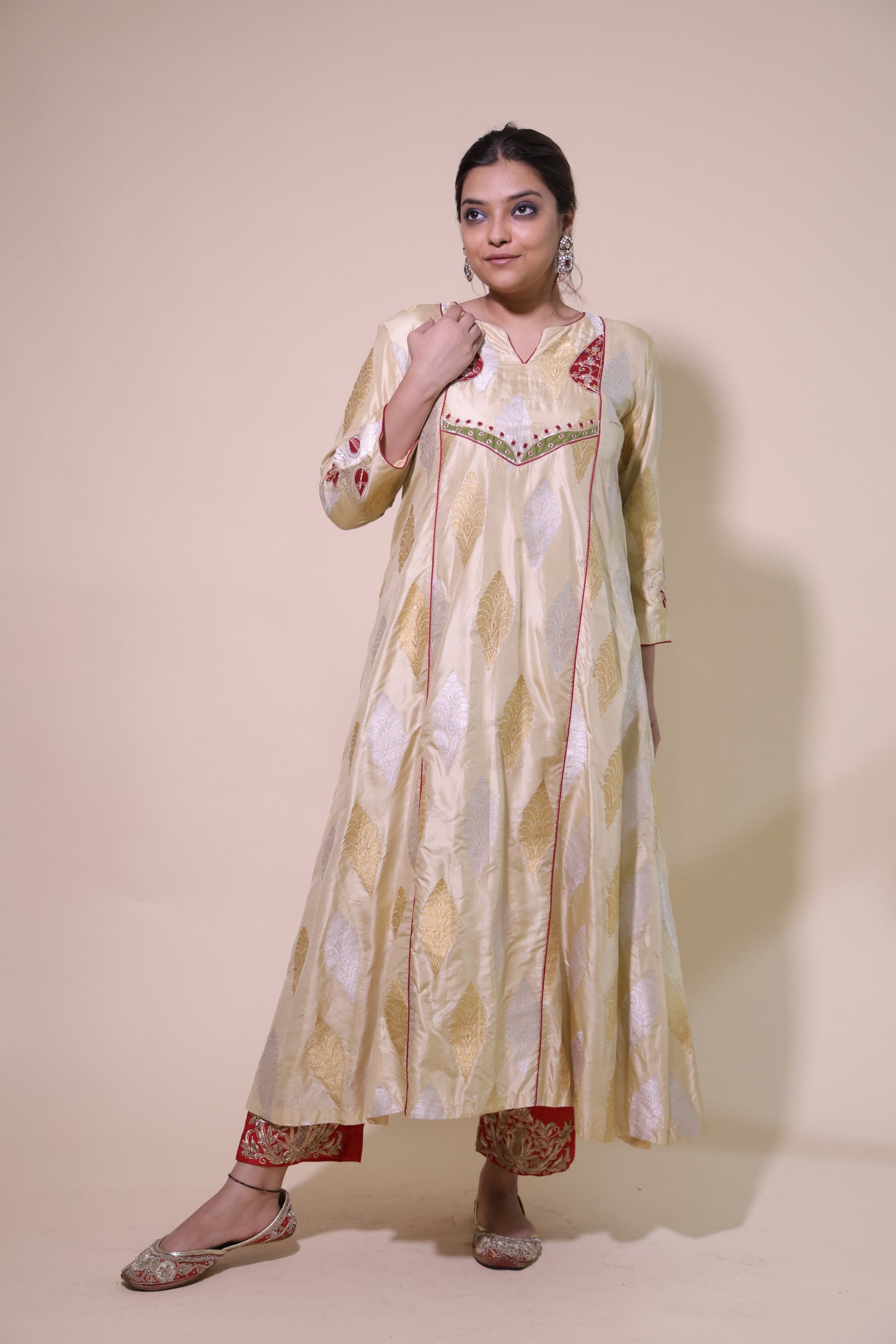 Beige Banarsi  kurta with palazzo