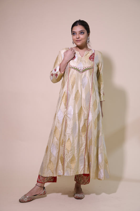 Beige Banarsi  kurta with palazzo