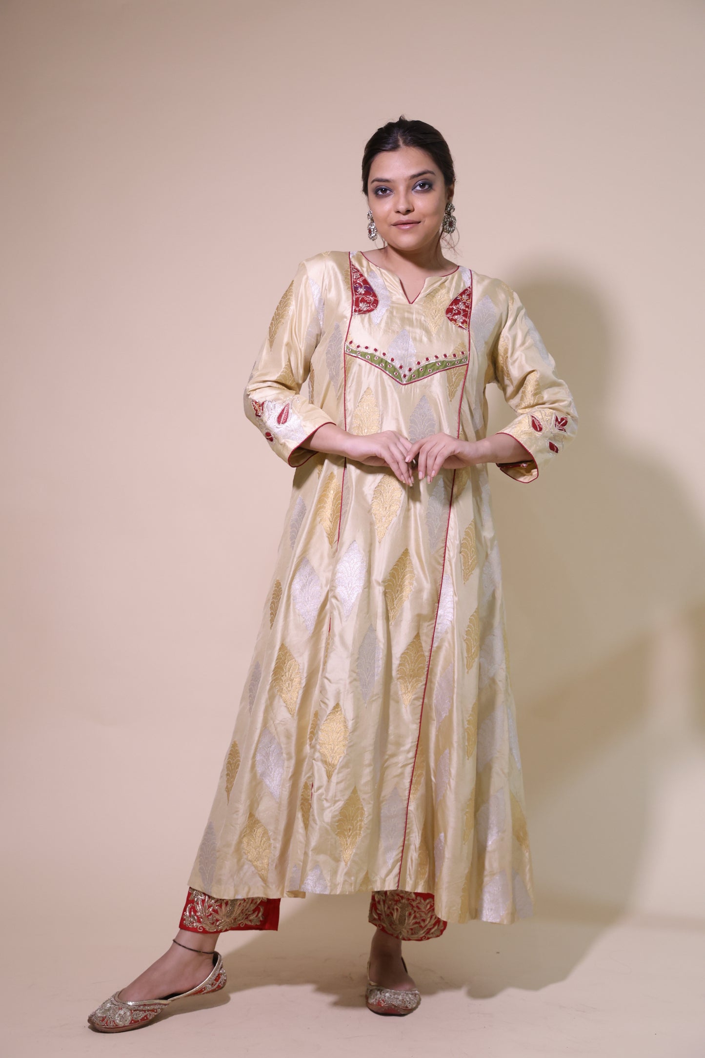Beige Banarsi  kurta with palazzo