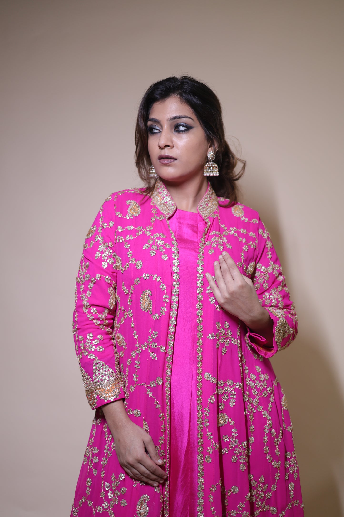 Raani long  dress silk anarkali  with heavy gorgette gotta patti jacket