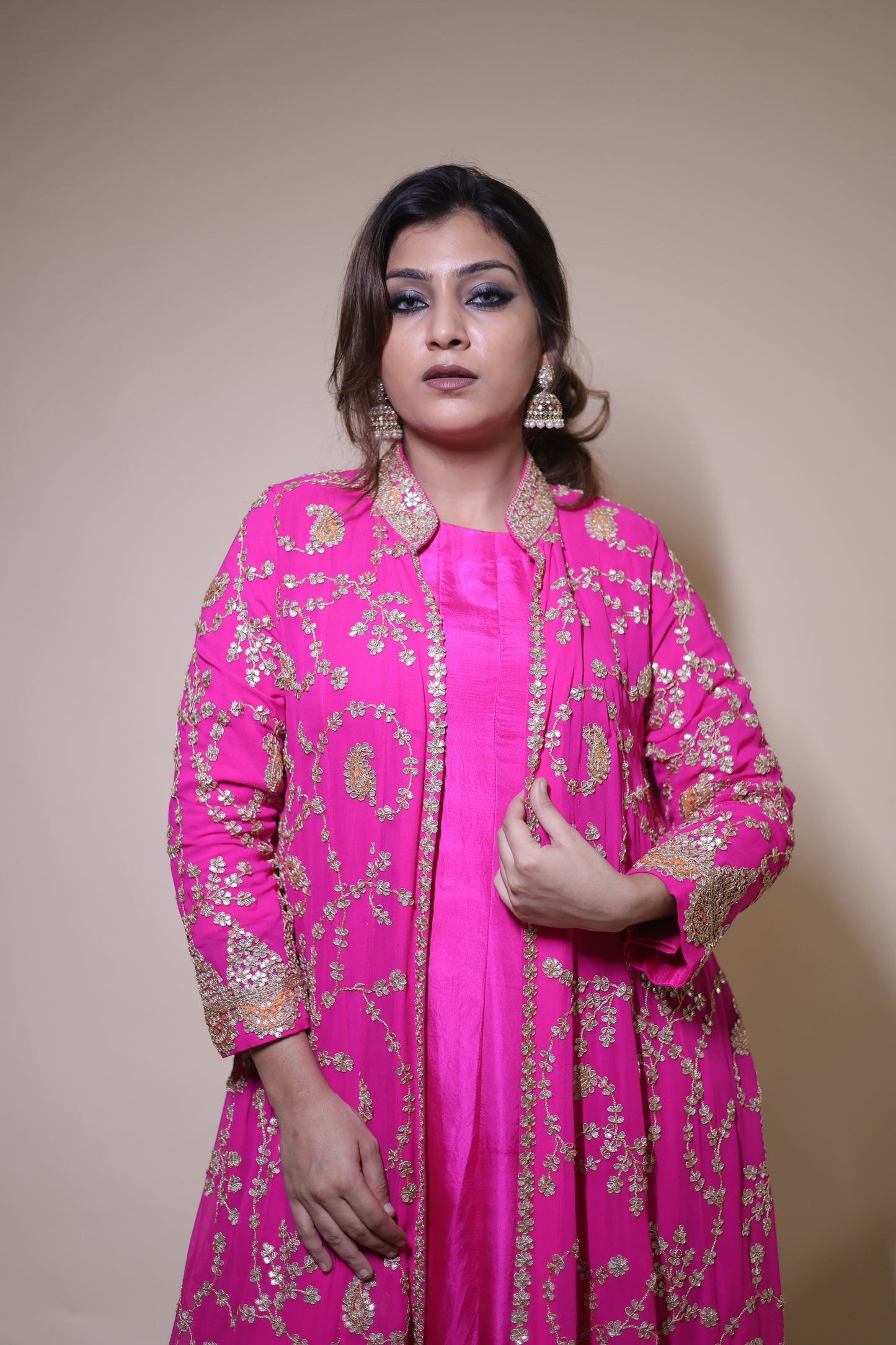 Raani long  dress silk anarkali  with heavy gorgette gotta patti jacket