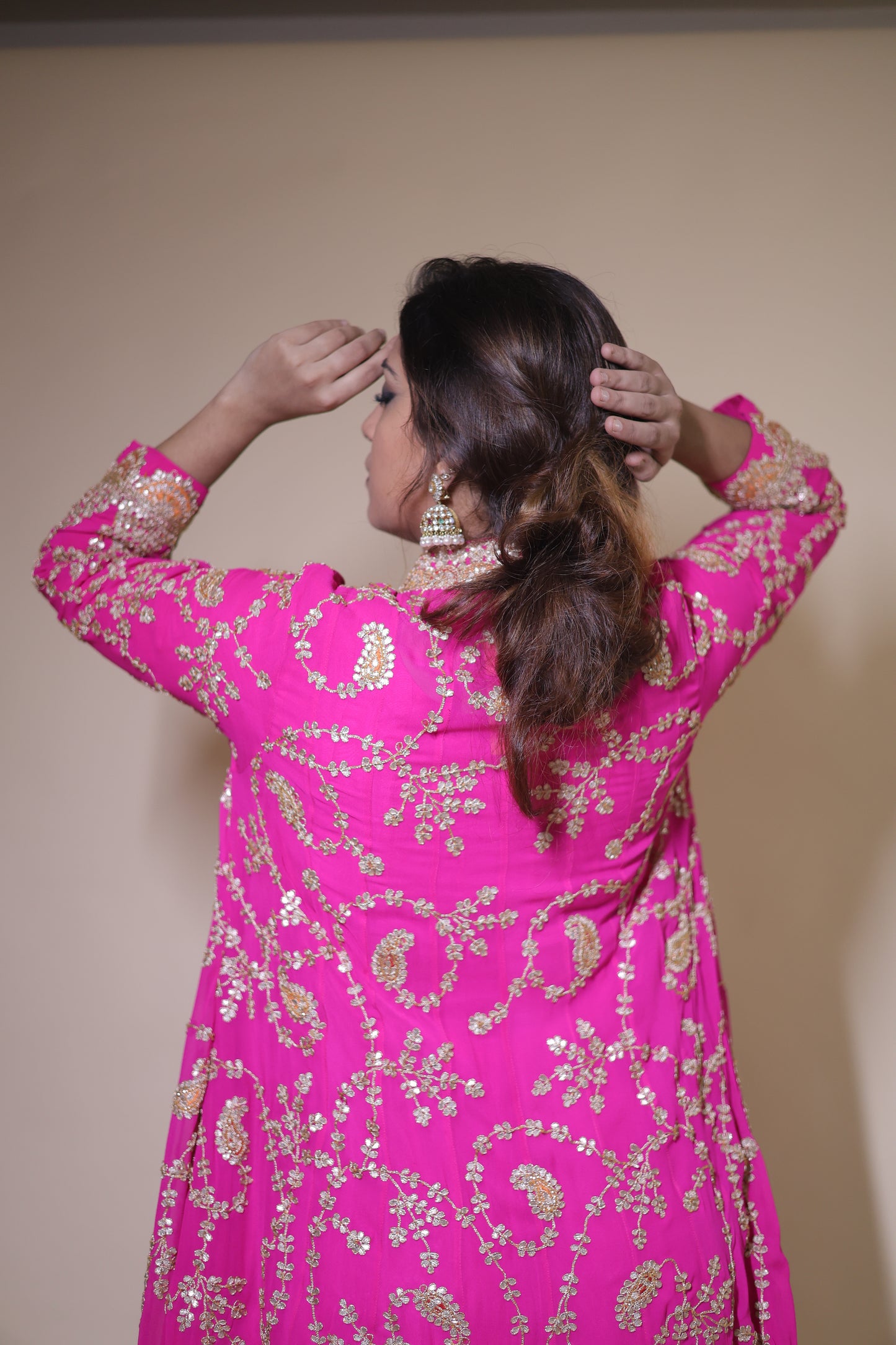 Raani long  dress silk anarkali  with heavy gorgette gotta patti jacket