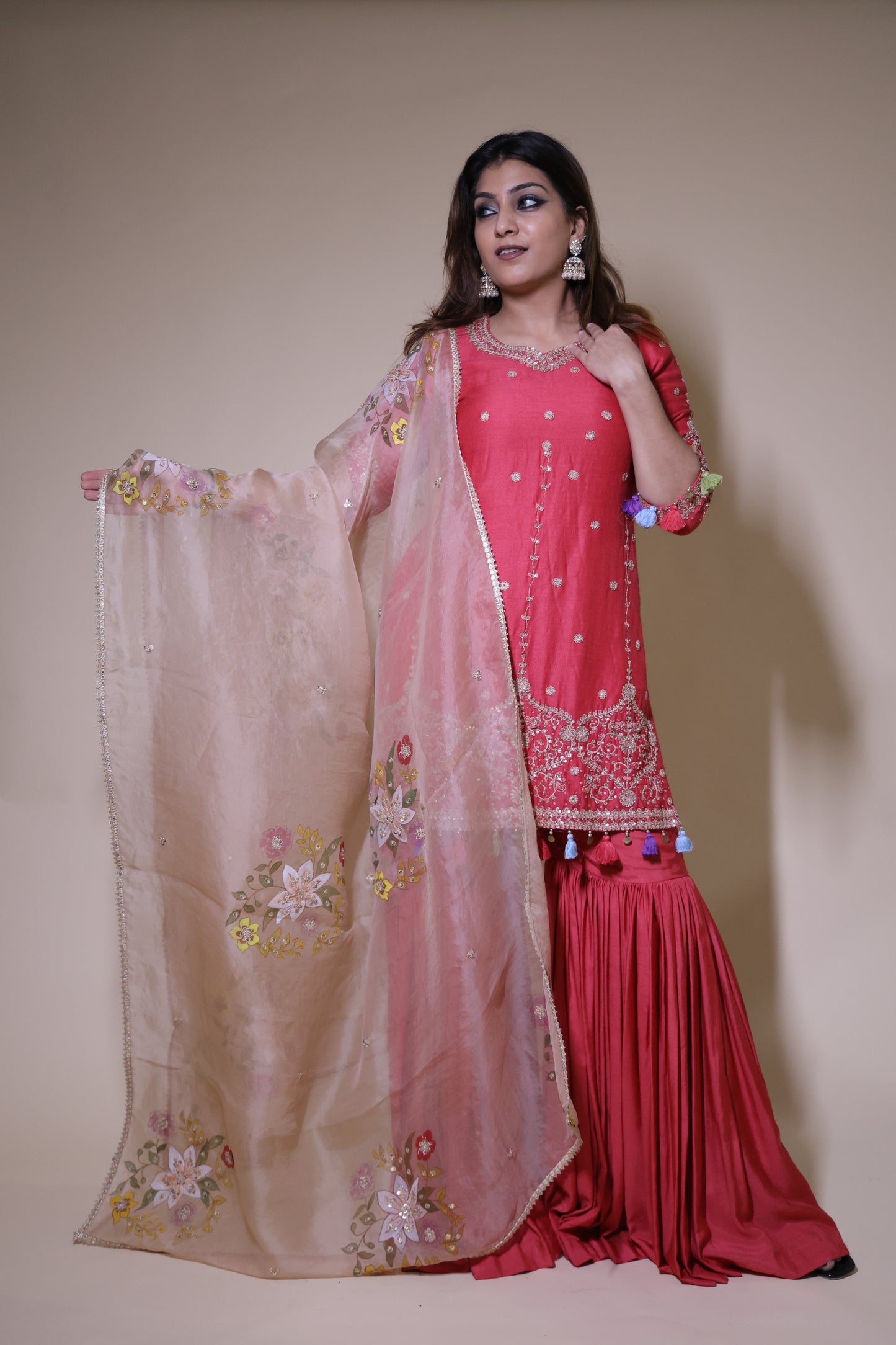 Rust Orange Munga Silk Sharara Set