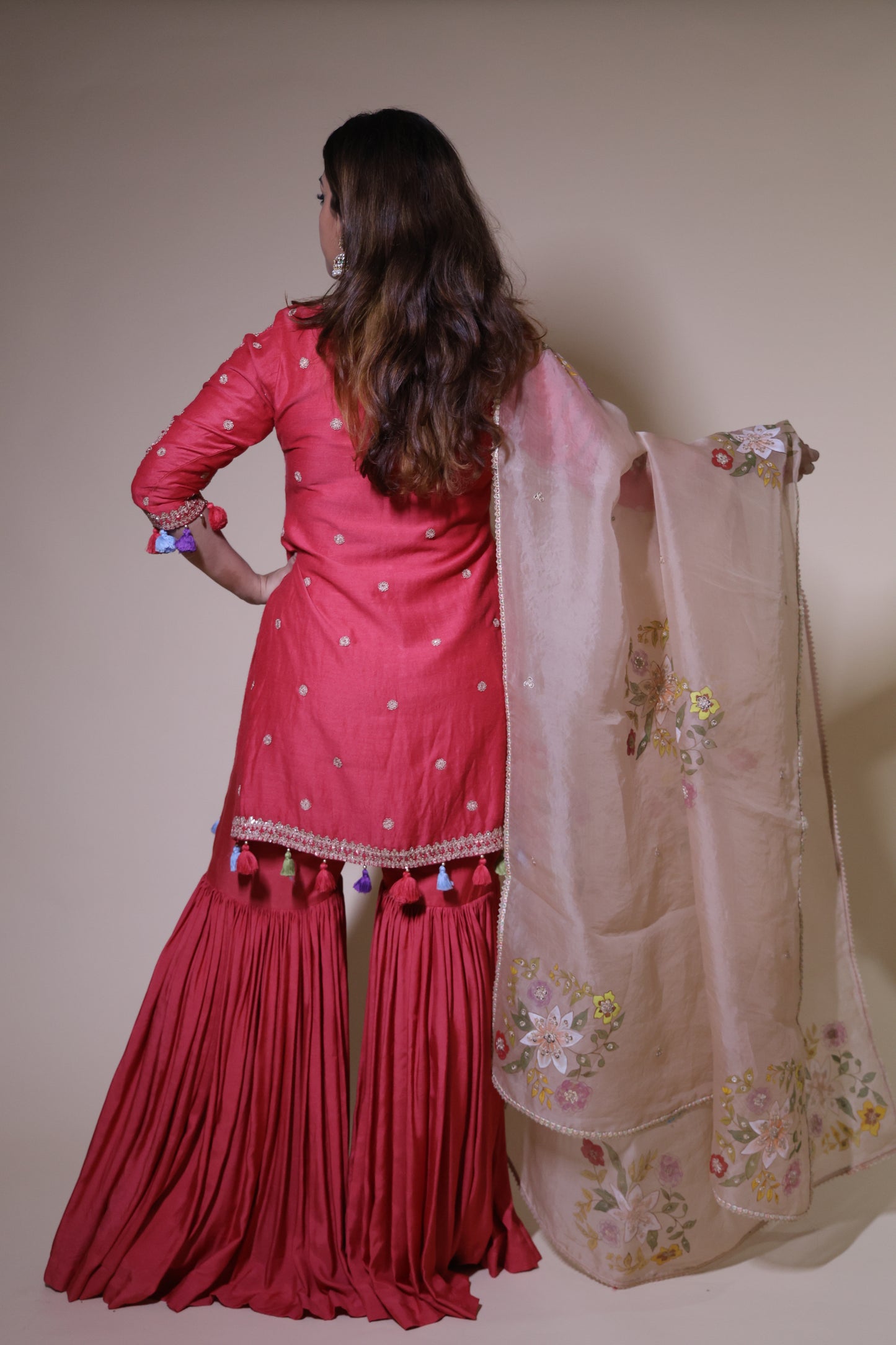Rust Orange Munga Silk Sharara Set