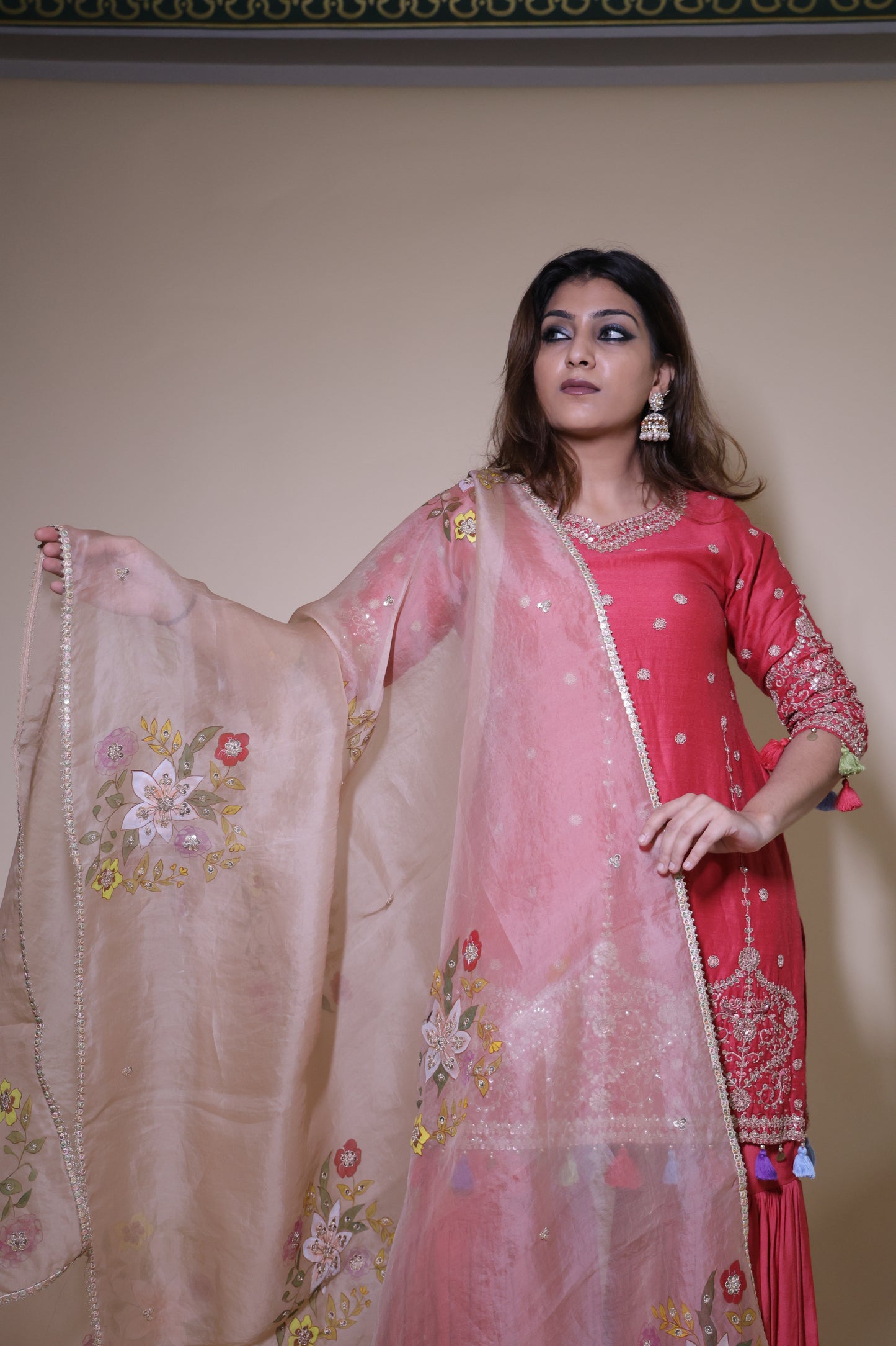 Rust Orange Munga Silk Sharara Set