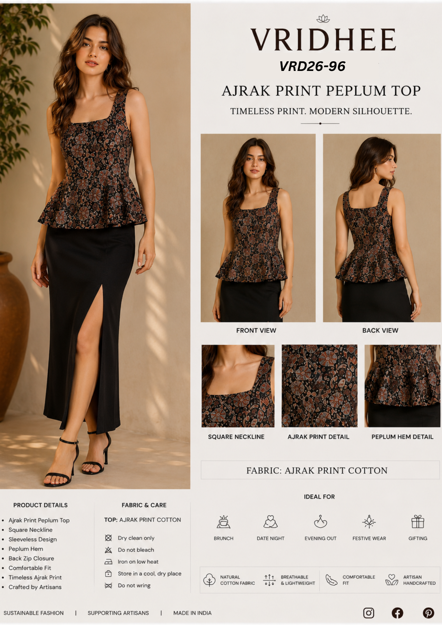 Cotton Ajrak Peplum top