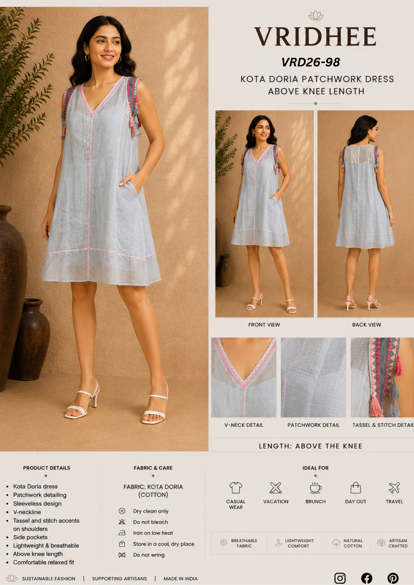 Kota Doria grey dress with embroidery