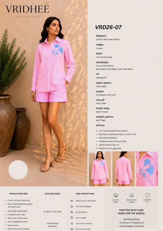 Pink Block Print Co-Ord set with patch & handwork