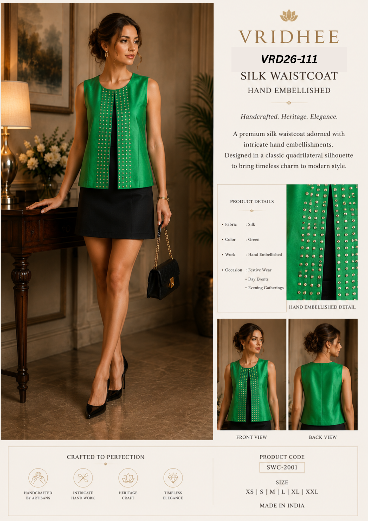 Green Silk Jacket with tread handwork