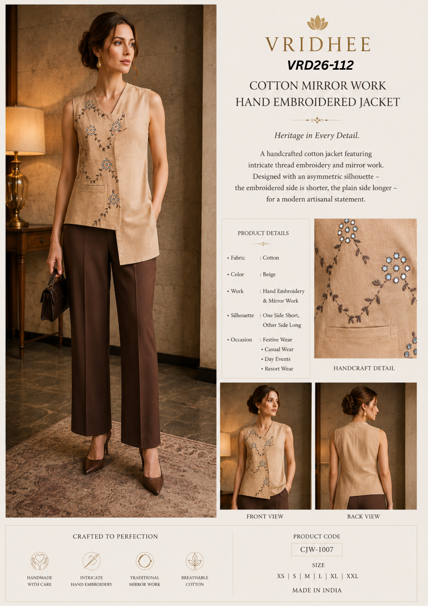cotton hand embroidered jacket with mirror work