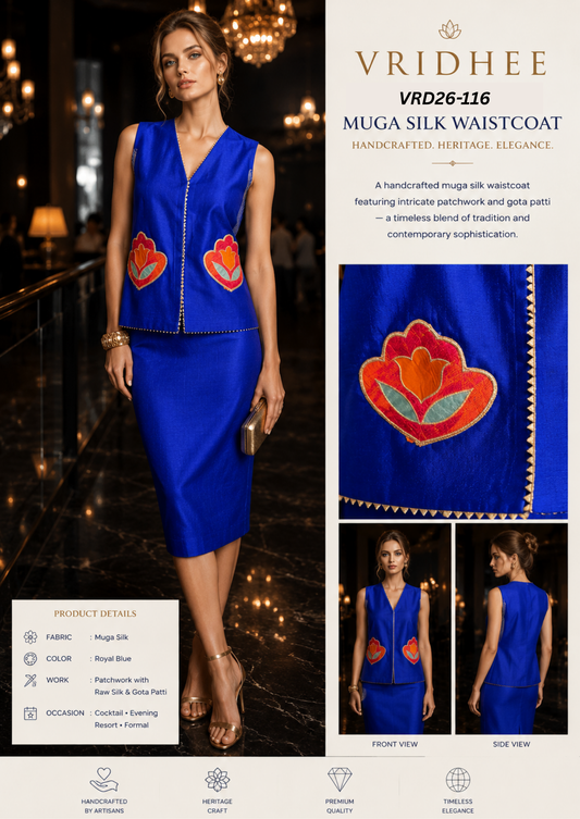 Raw silk Jacket with patchwork