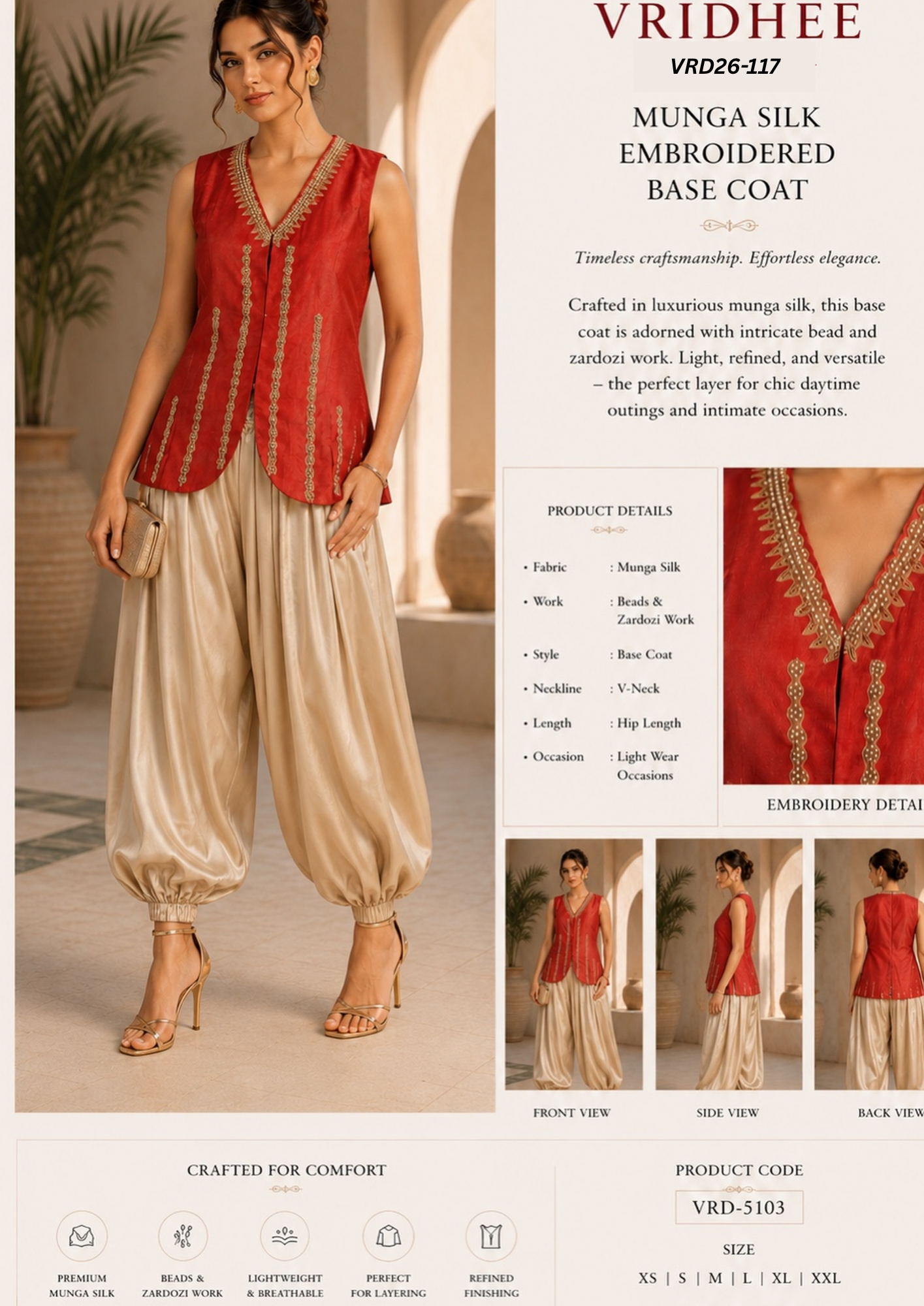 Moonga silk jacket with beads work