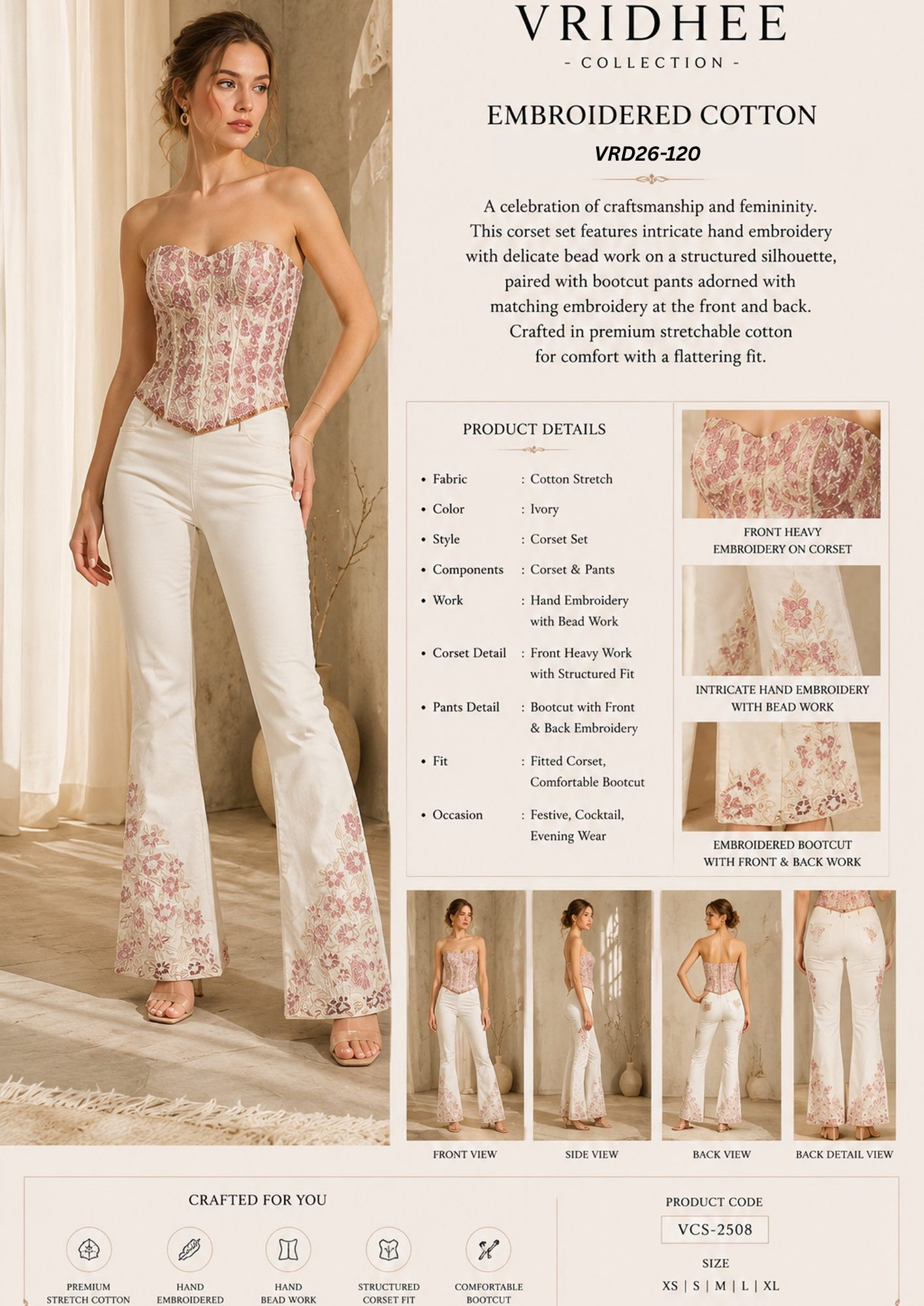 white beaded corset with boot cut pant