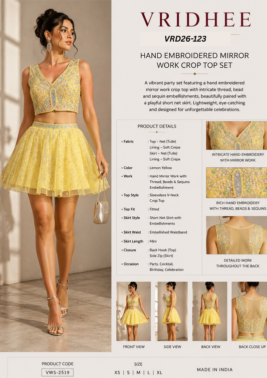 Yellow net blouse with beads handwork