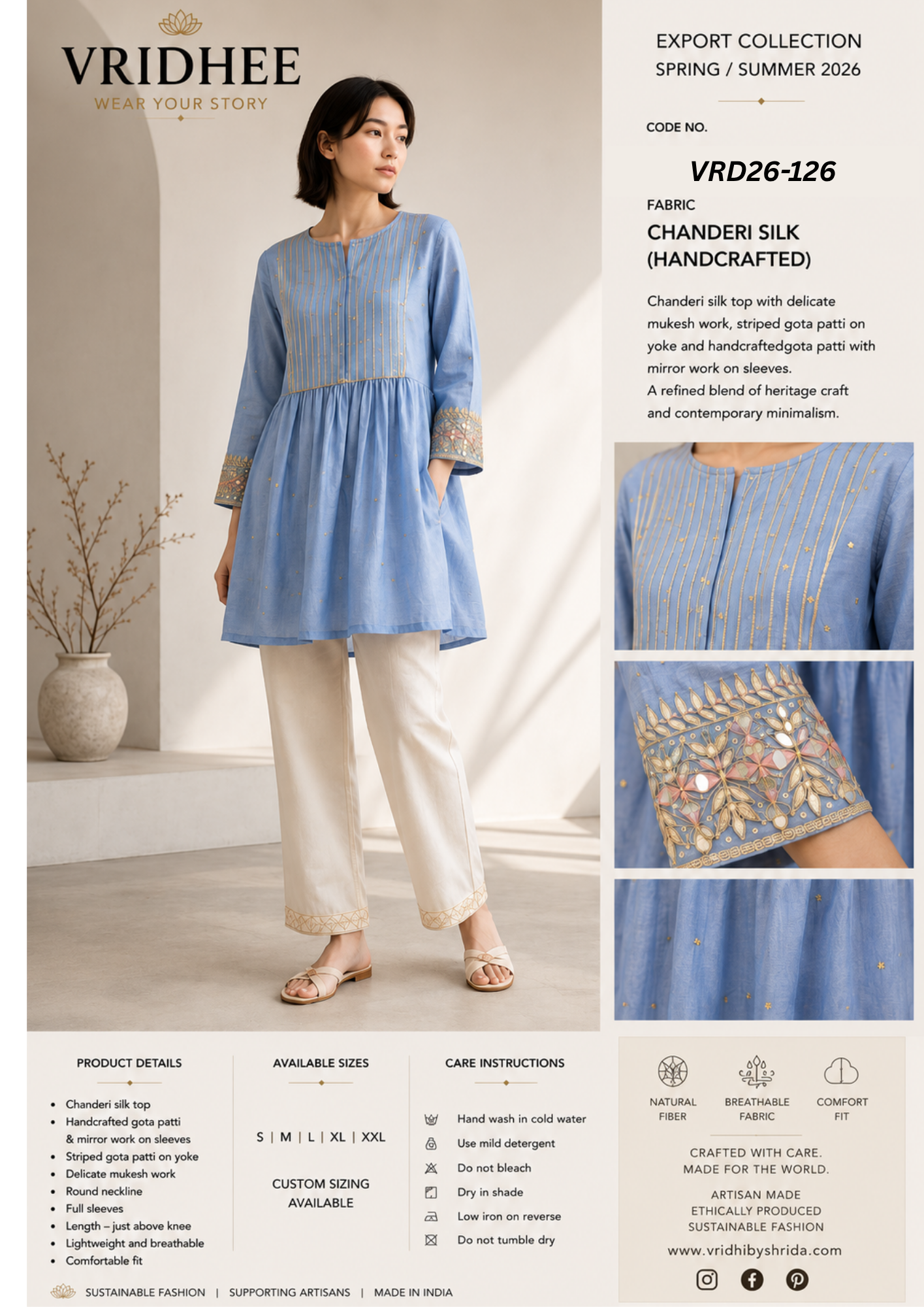 Blue chanderi mukaish kurta with gotta patti & mirror work