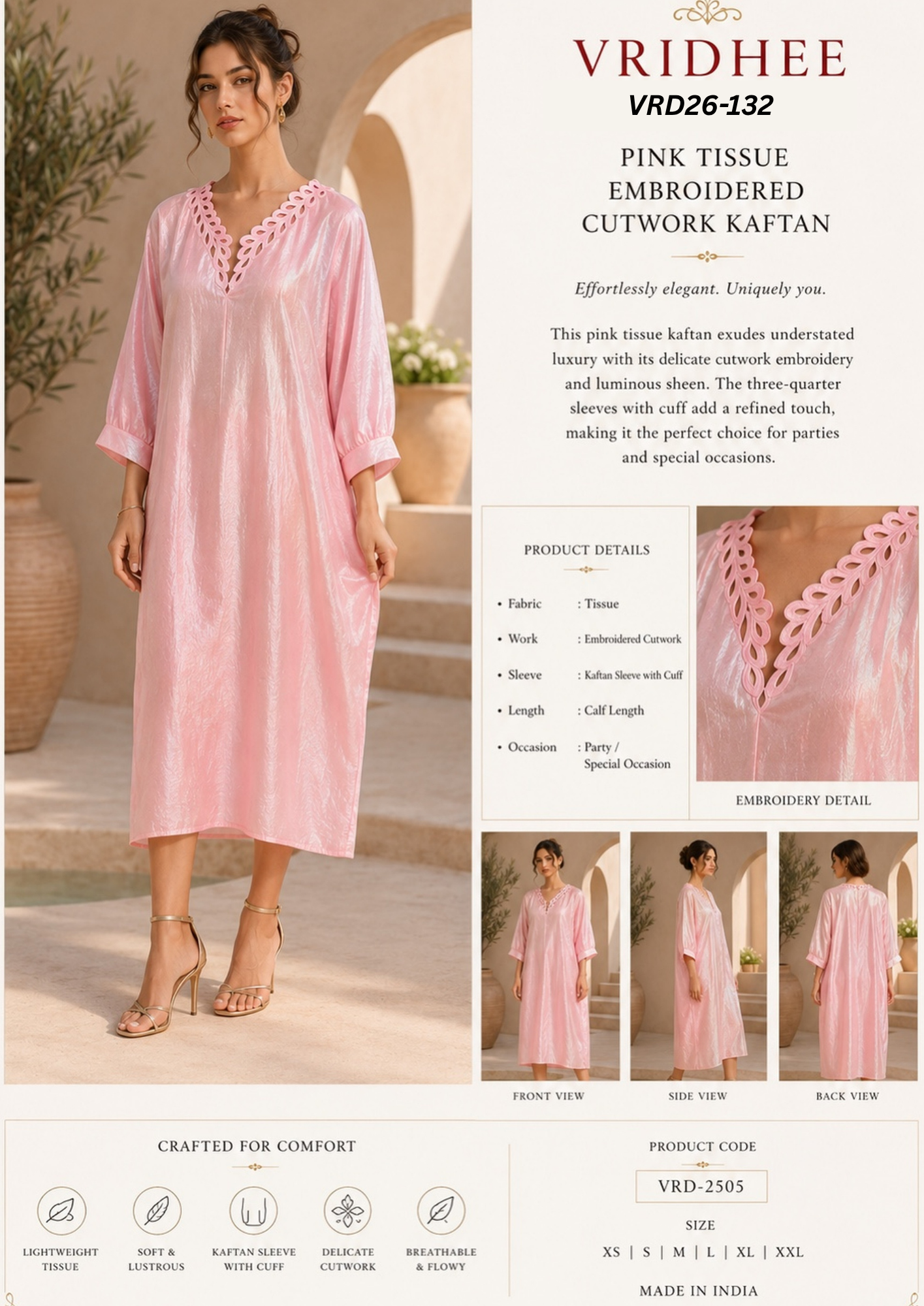 Pink tissue kaftaan dress