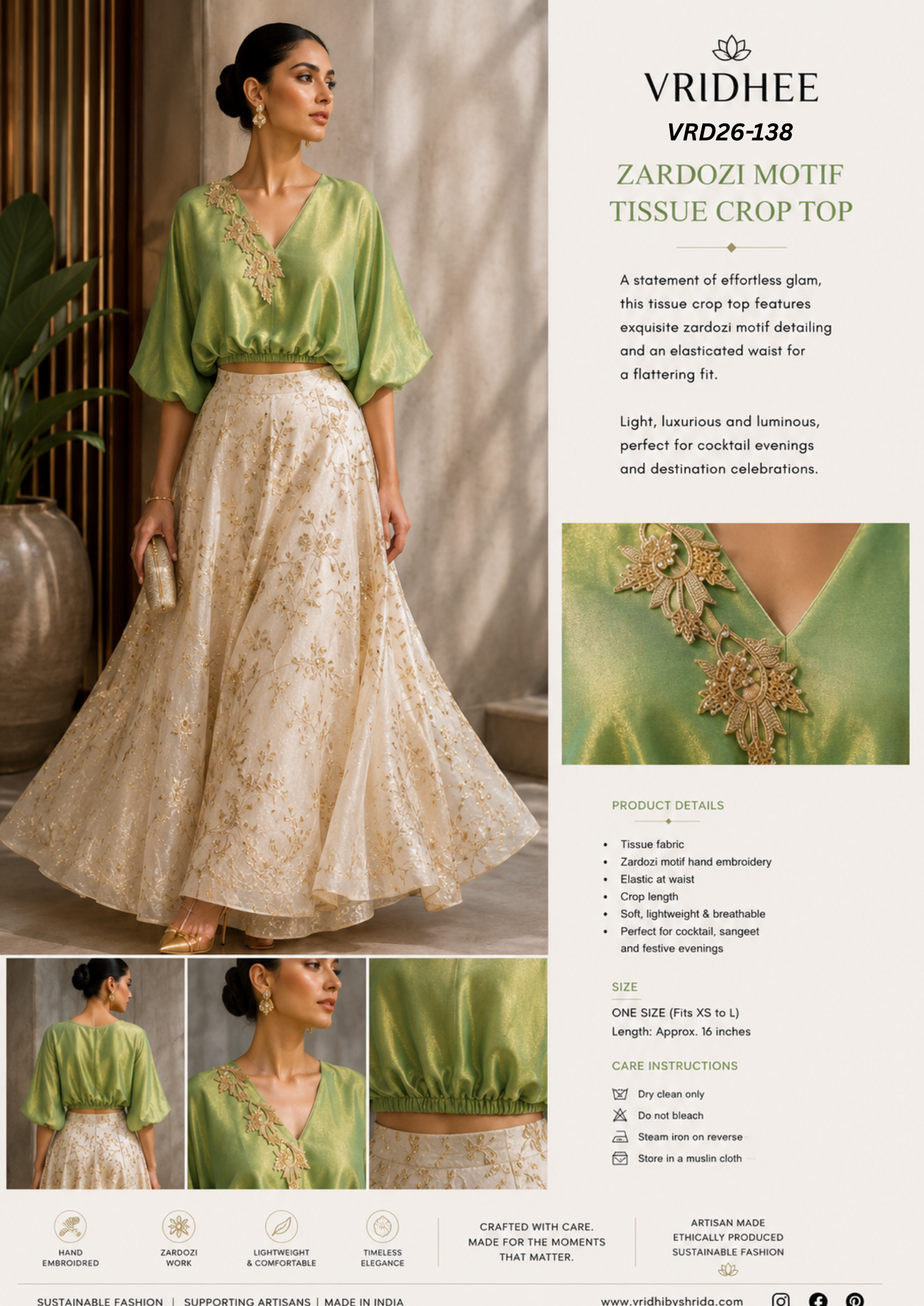 green tissue top with zardozi work