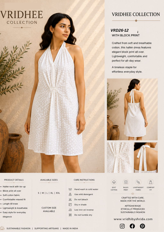 White block print halter dress