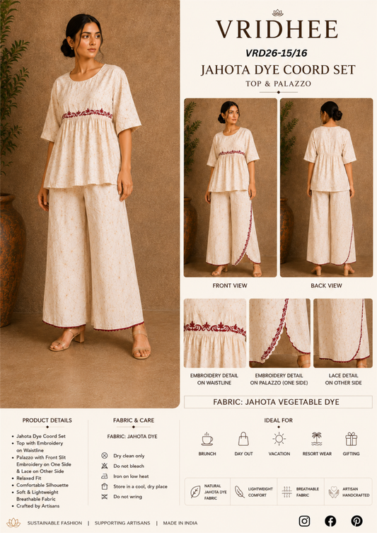 Beige natural dyed co-ord set with embroidery