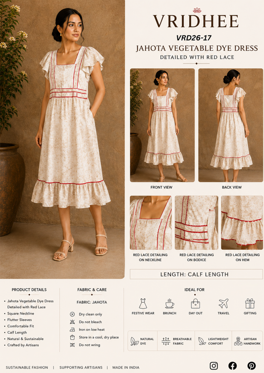 Beige natural dyed dress set with lace