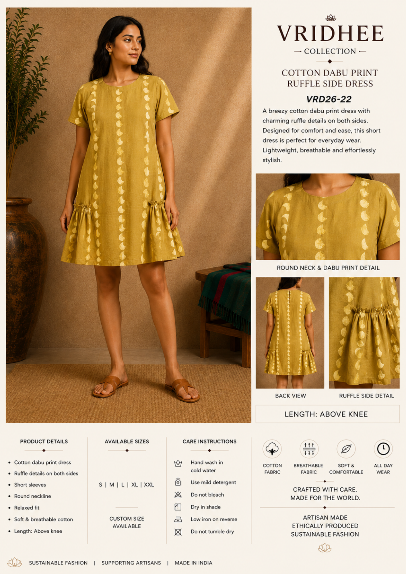 Green dabu cotton frill dress
